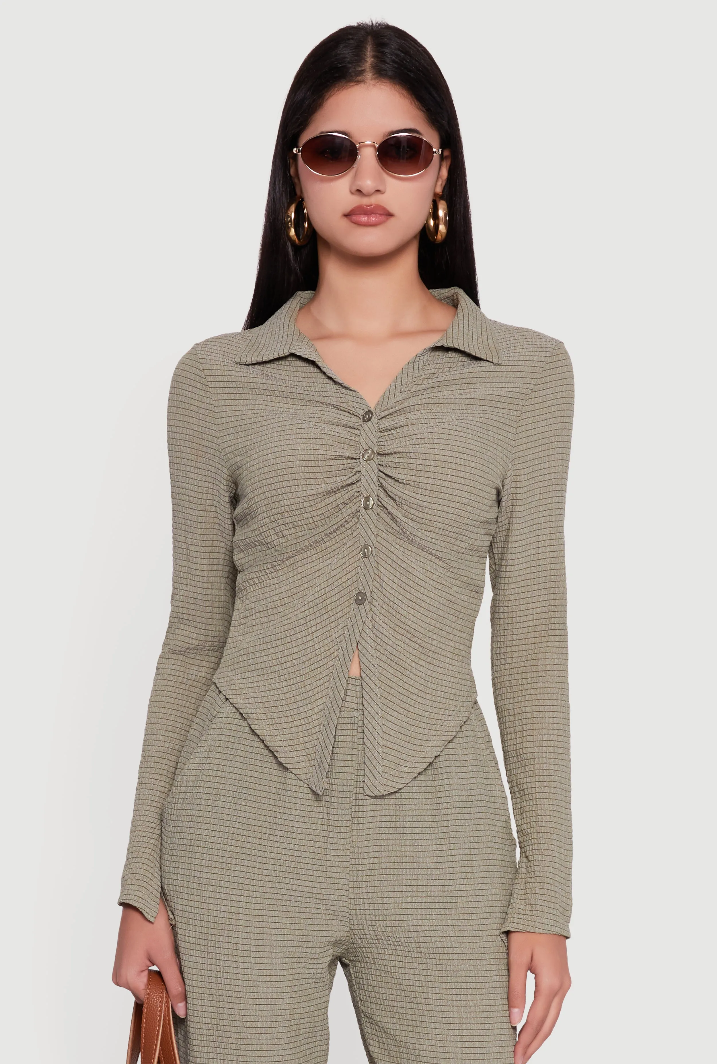 Long Sleeve Seersucker Button Front Shirt sold by Rainbow product image thumbnail 3