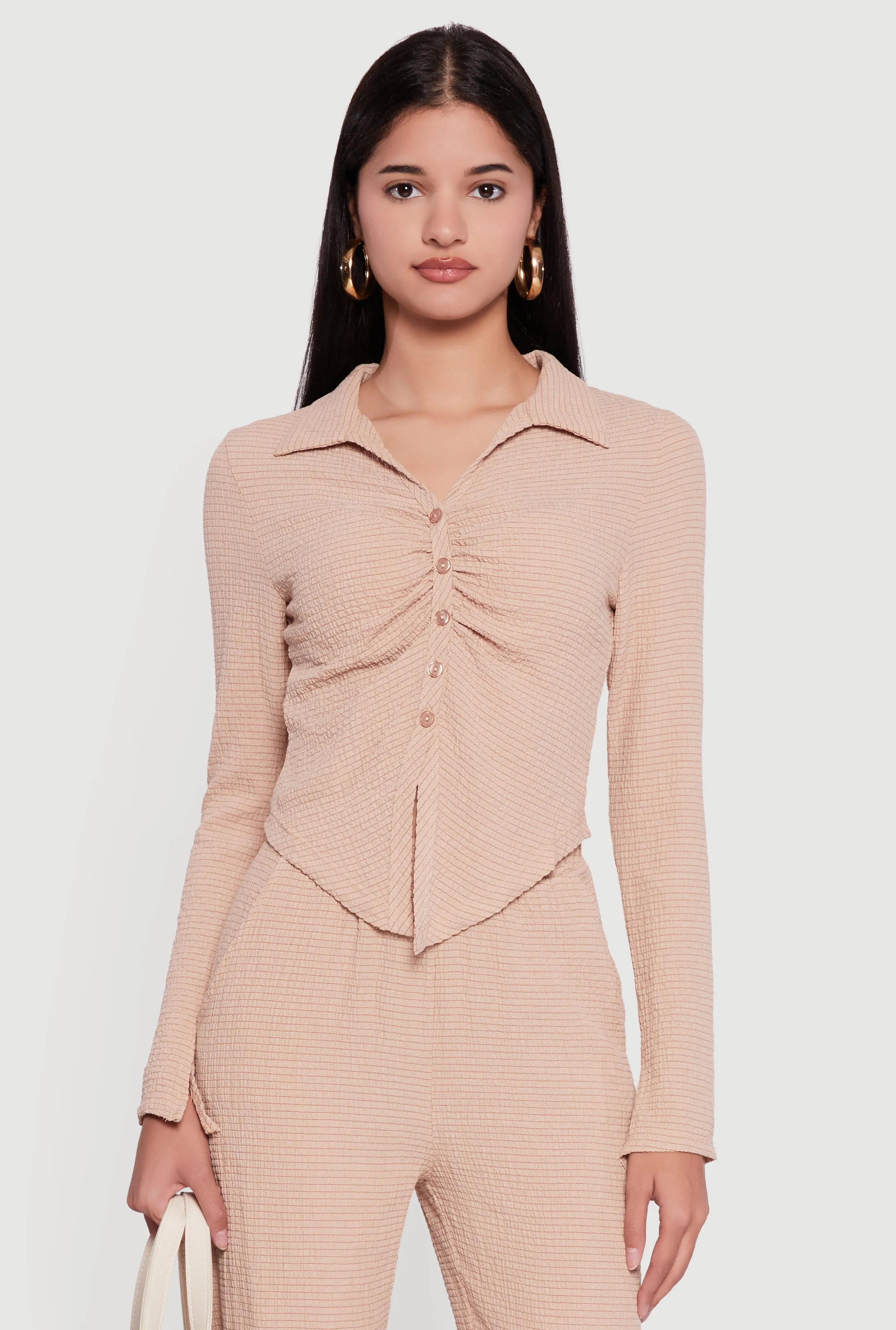 Long Sleeve Seersucker Button Front Shirt sold by Rainbow product image thumbnail 2