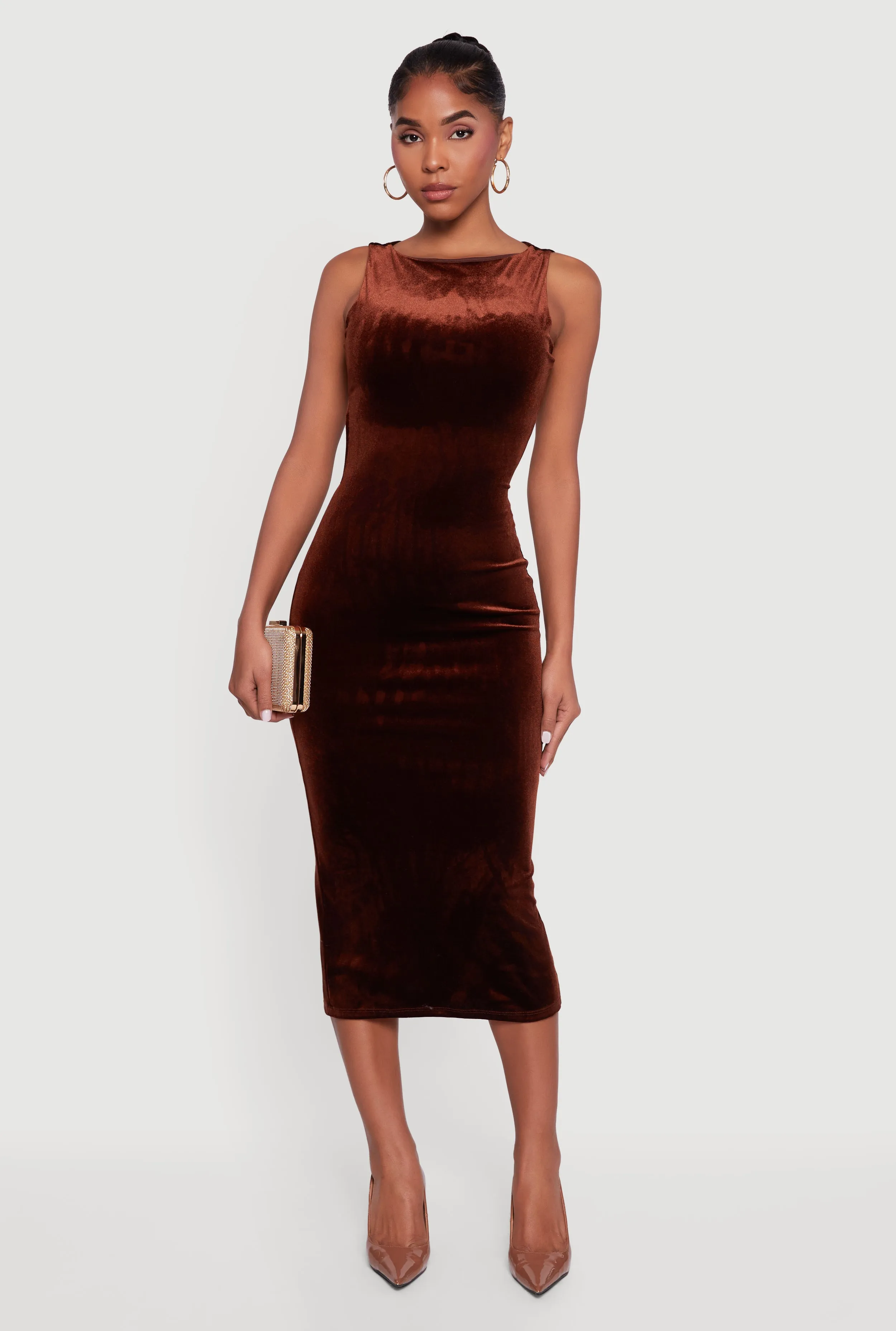 Velvet Boat Neck Keyhole Back Midi Dress sold by Rainbow product image thumbnail 3