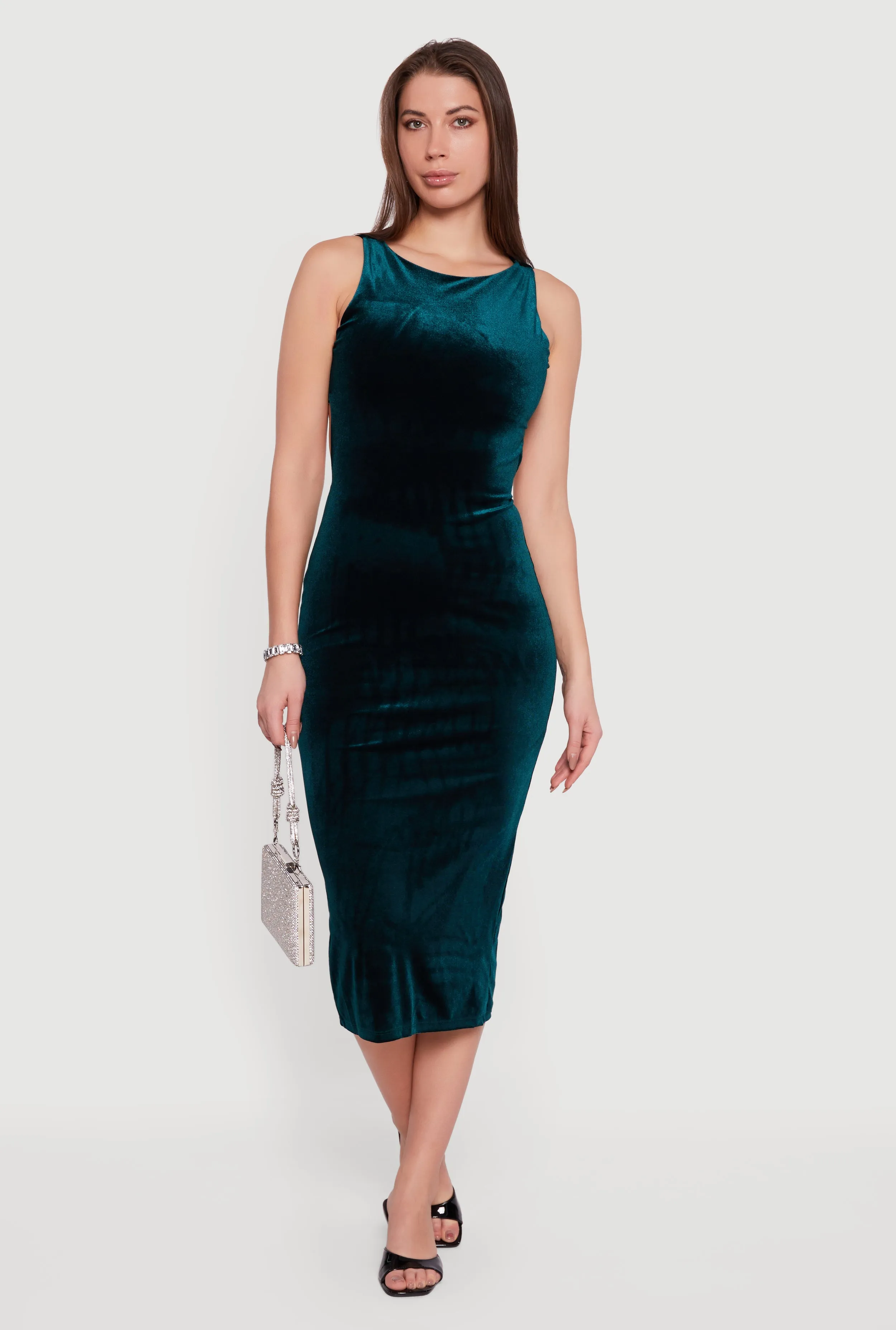 Velvet Boat Neck Keyhole Back Midi Dress sold by Rainbow product image thumbnail 4