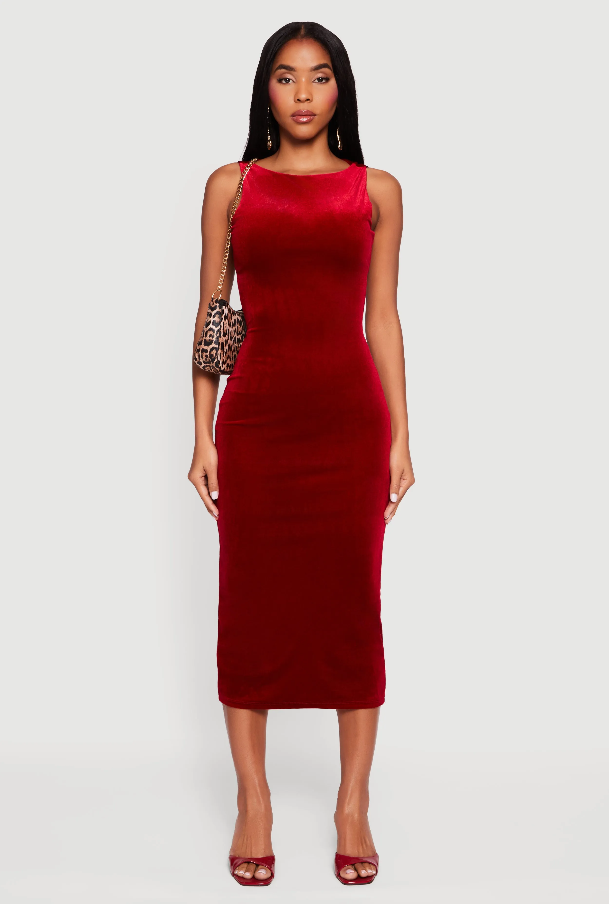 Velvet Boat Neck Keyhole Back Midi Dress sold by Rainbow