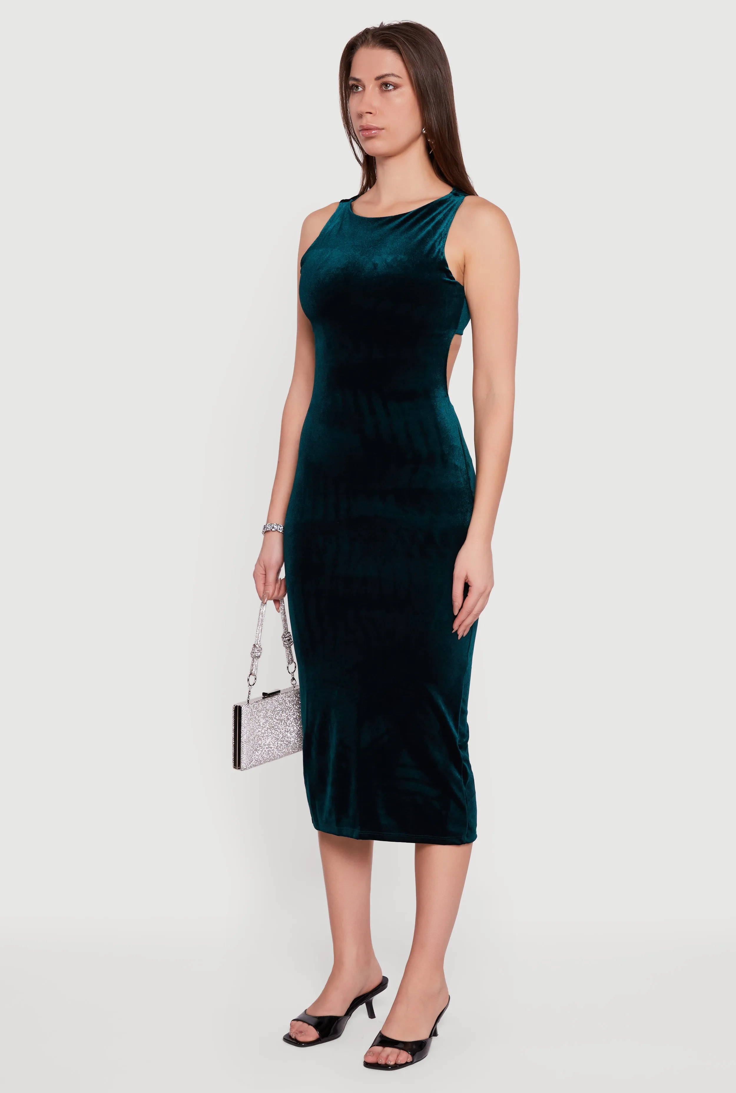 Velvet Boat Neck Keyhole Back Midi Dress sold by Rainbow product image thumbnail 3