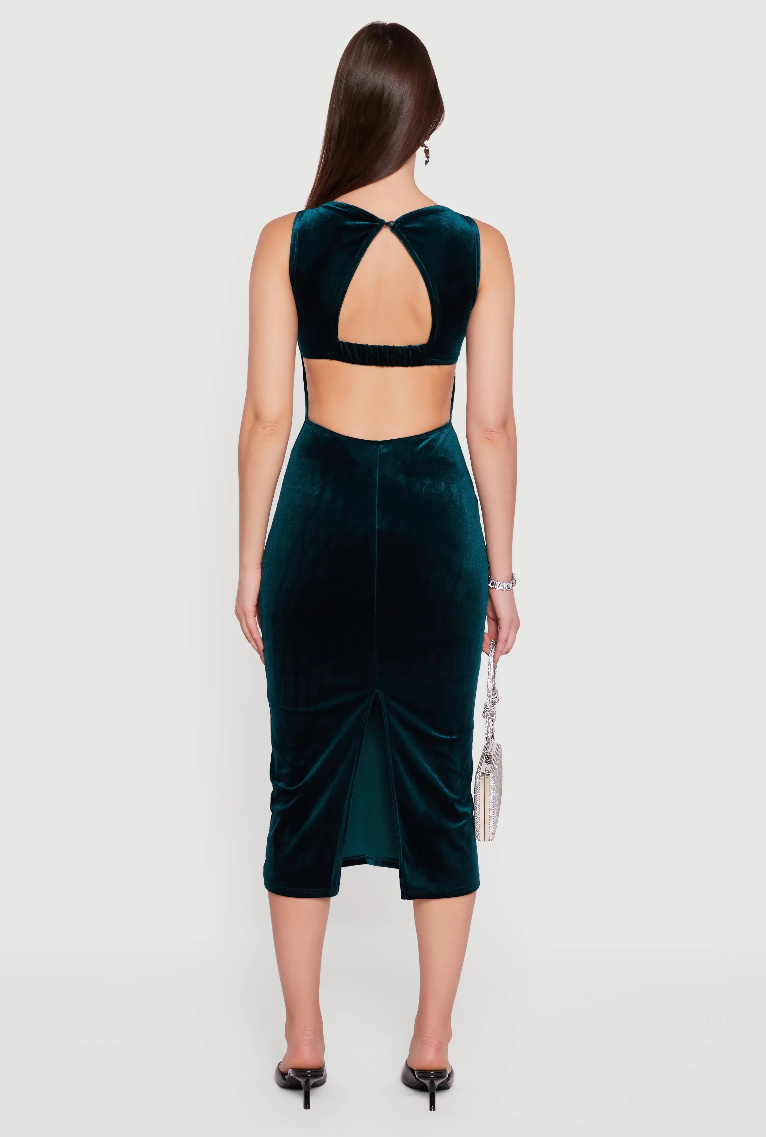 Velvet Boat Neck Keyhole Back Midi Dress sold by Rainbow product image thumbnail 5