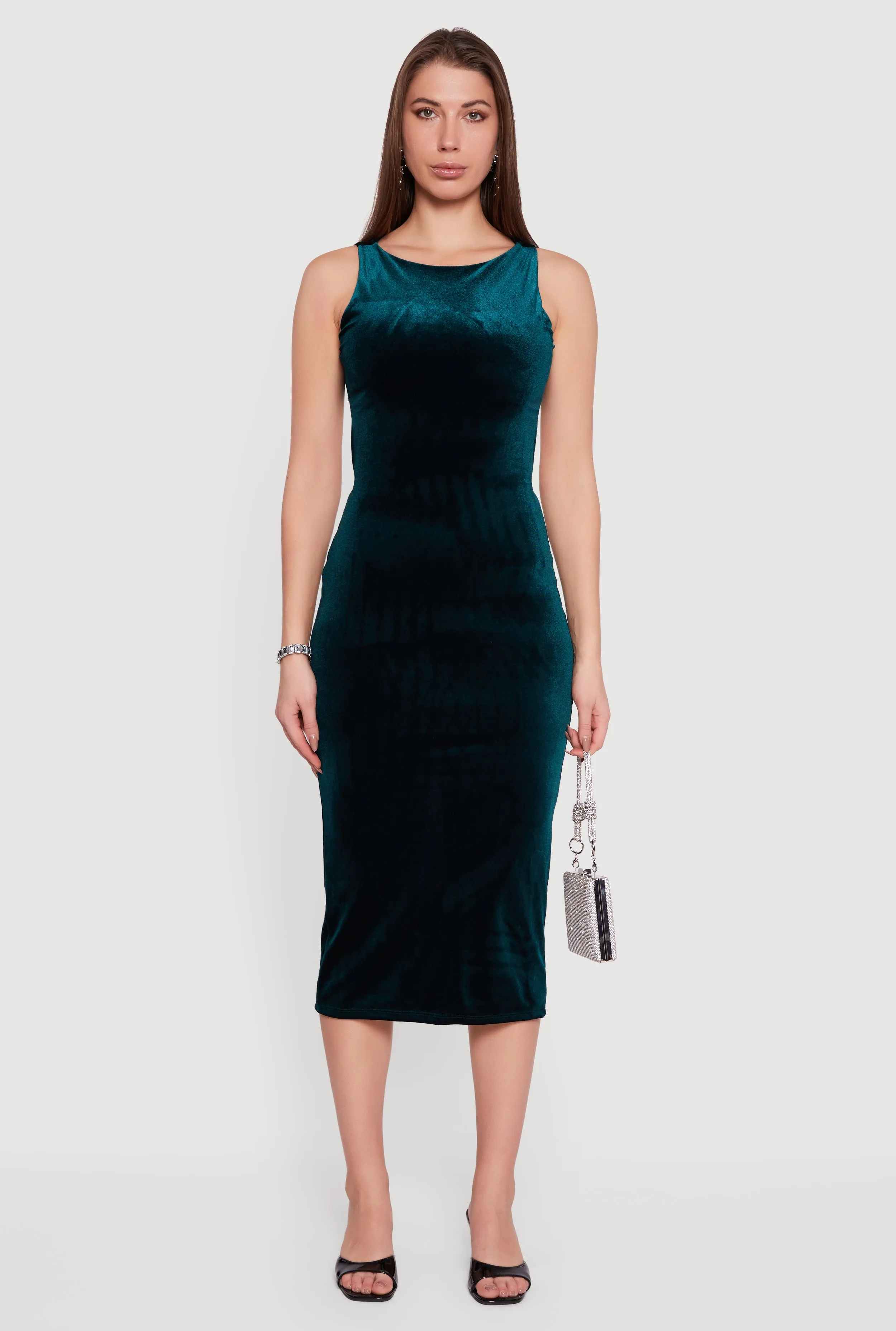 Velvet Boat Neck Keyhole Back Midi Dress sold by Rainbow product image thumbnail 2