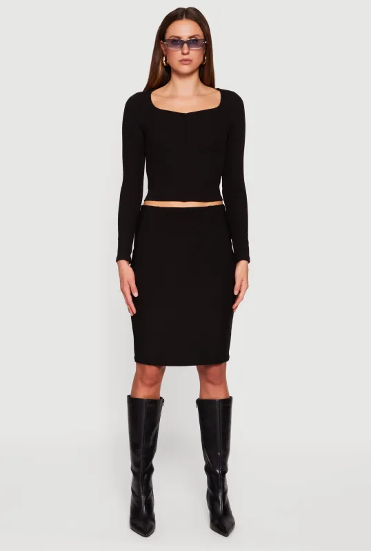 Ruched Front Long Sleeve Sweetheart Crop Top sold by Rainbow