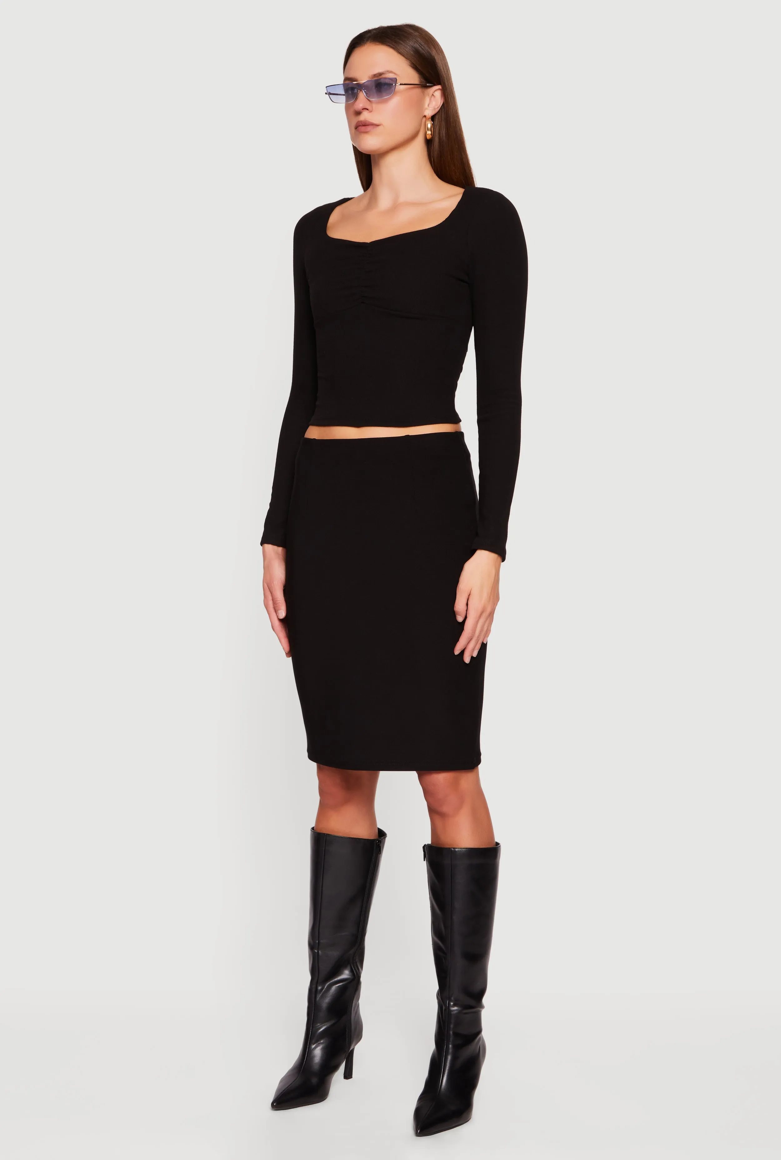 Ruched Front Long Sleeve Sweetheart Crop Top sold by Rainbow product image thumbnail 5