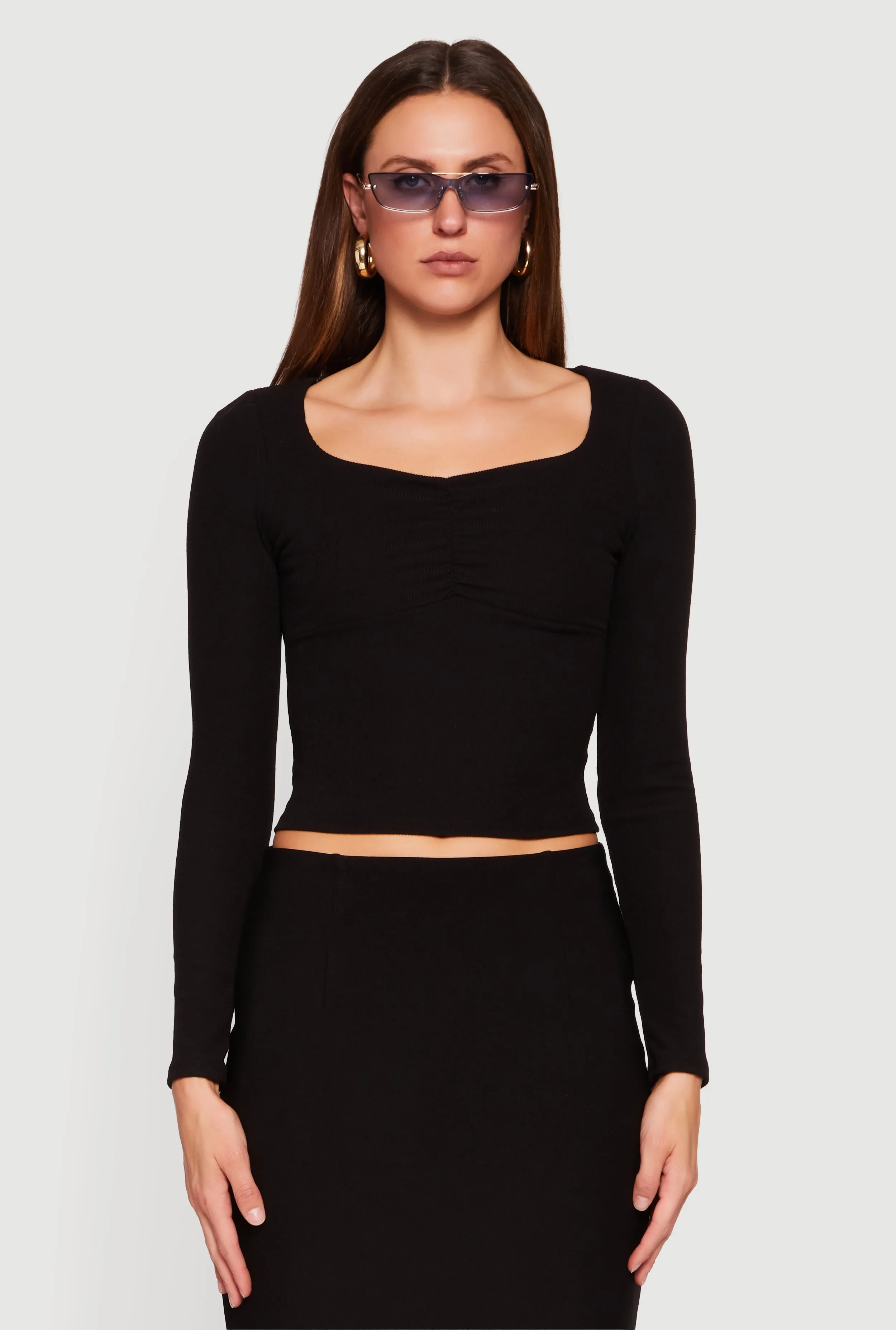 Ruched Front Long Sleeve Sweetheart Crop Top sold by Rainbow product image thumbnail 2