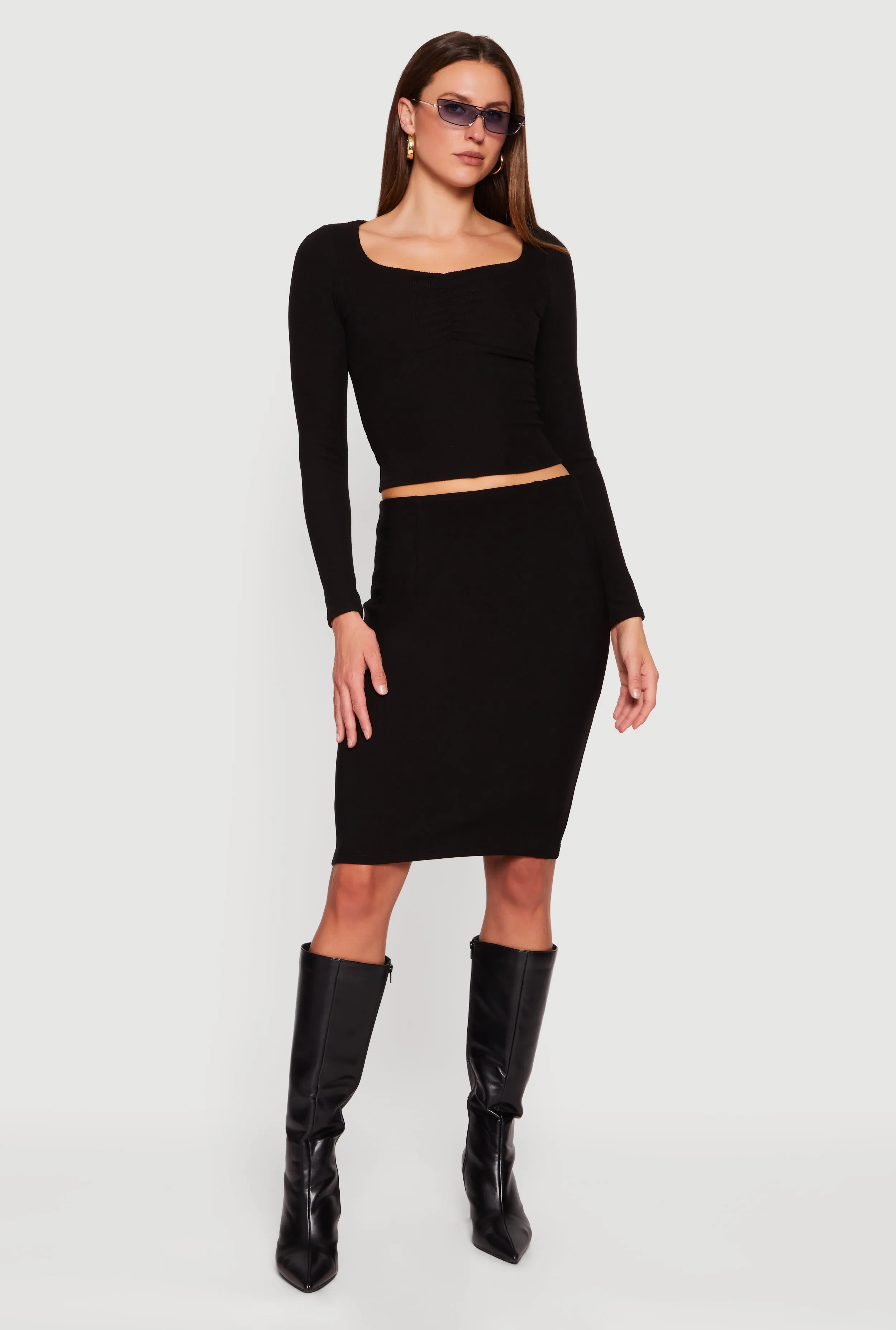 Ruched Front Long Sleeve Sweetheart Crop Top sold by Rainbow product image thumbnail 3