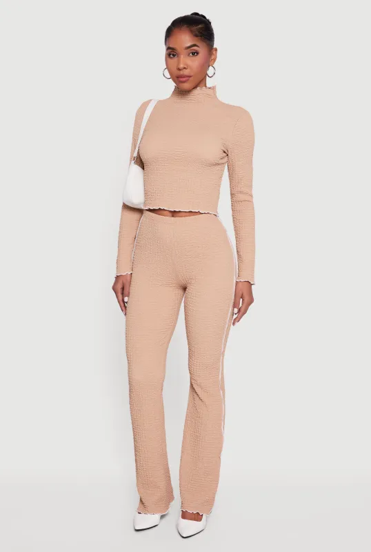 Textured Knit Contrast Trim Pull On Flare Pants sold by Rainbow