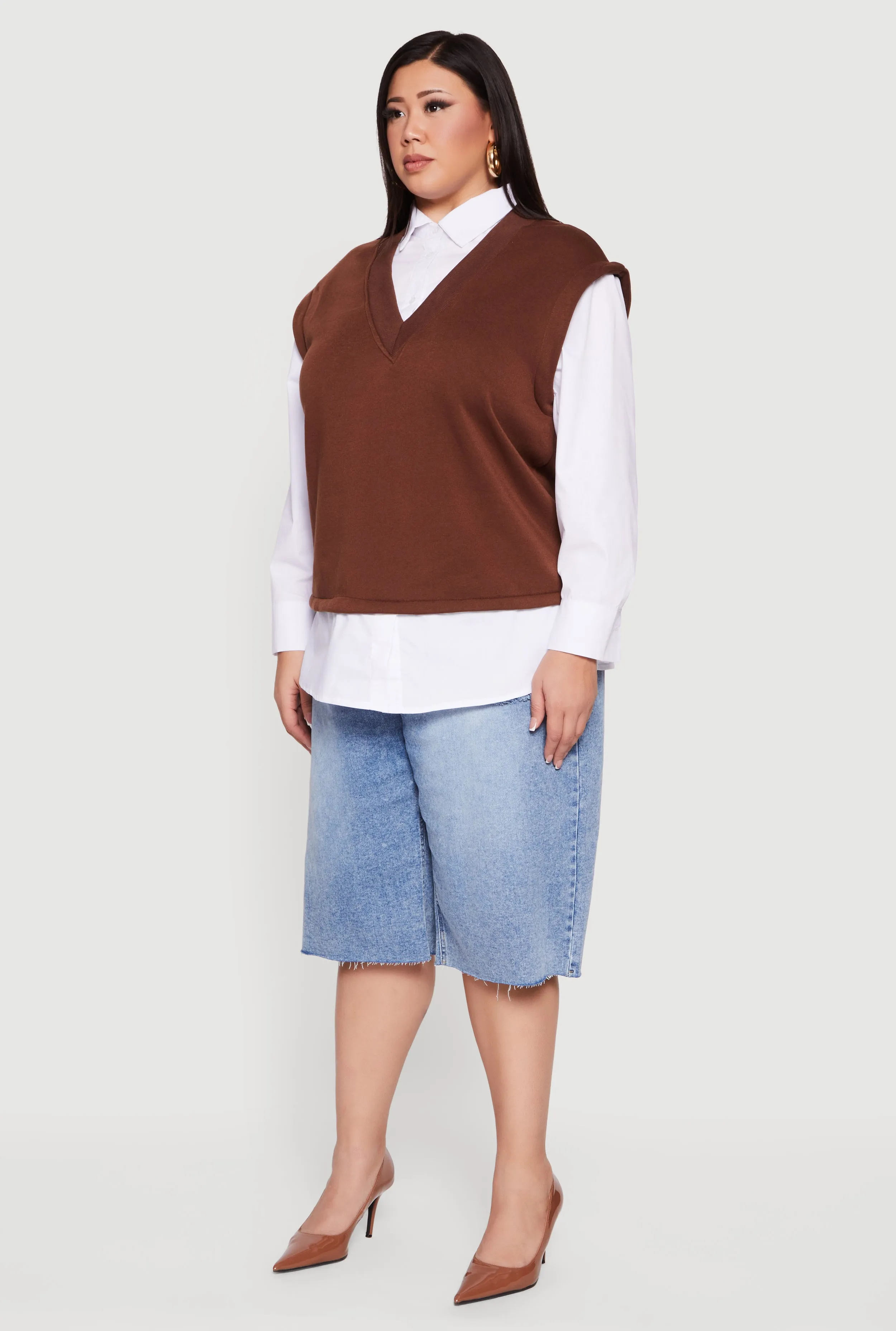 Plus Size Shirt Collar Layered Look Vest sold by Rainbow product image thumbnail 5