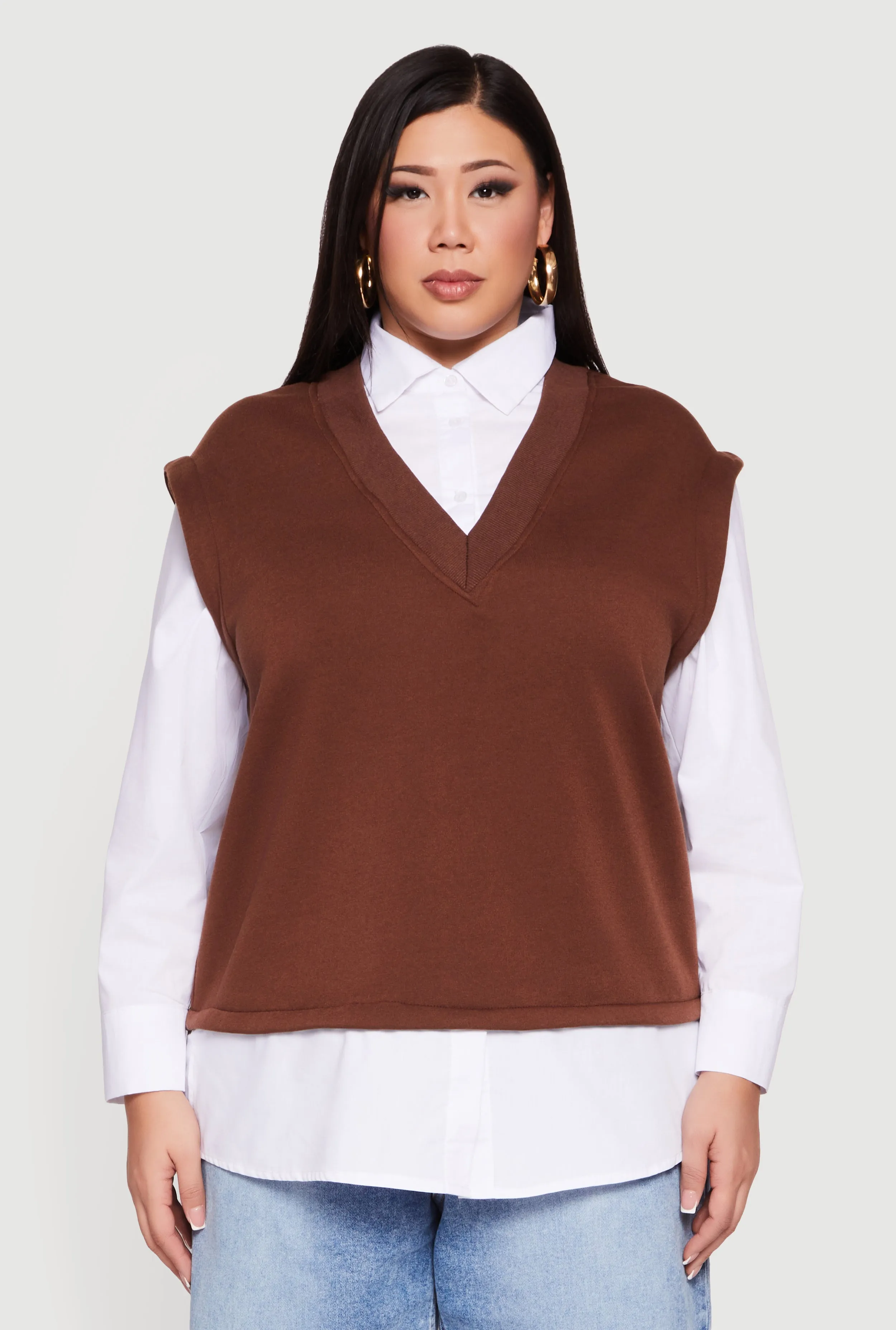 Plus Size Shirt Collar Layered Look Vest sold by Rainbow product image thumbnail 2