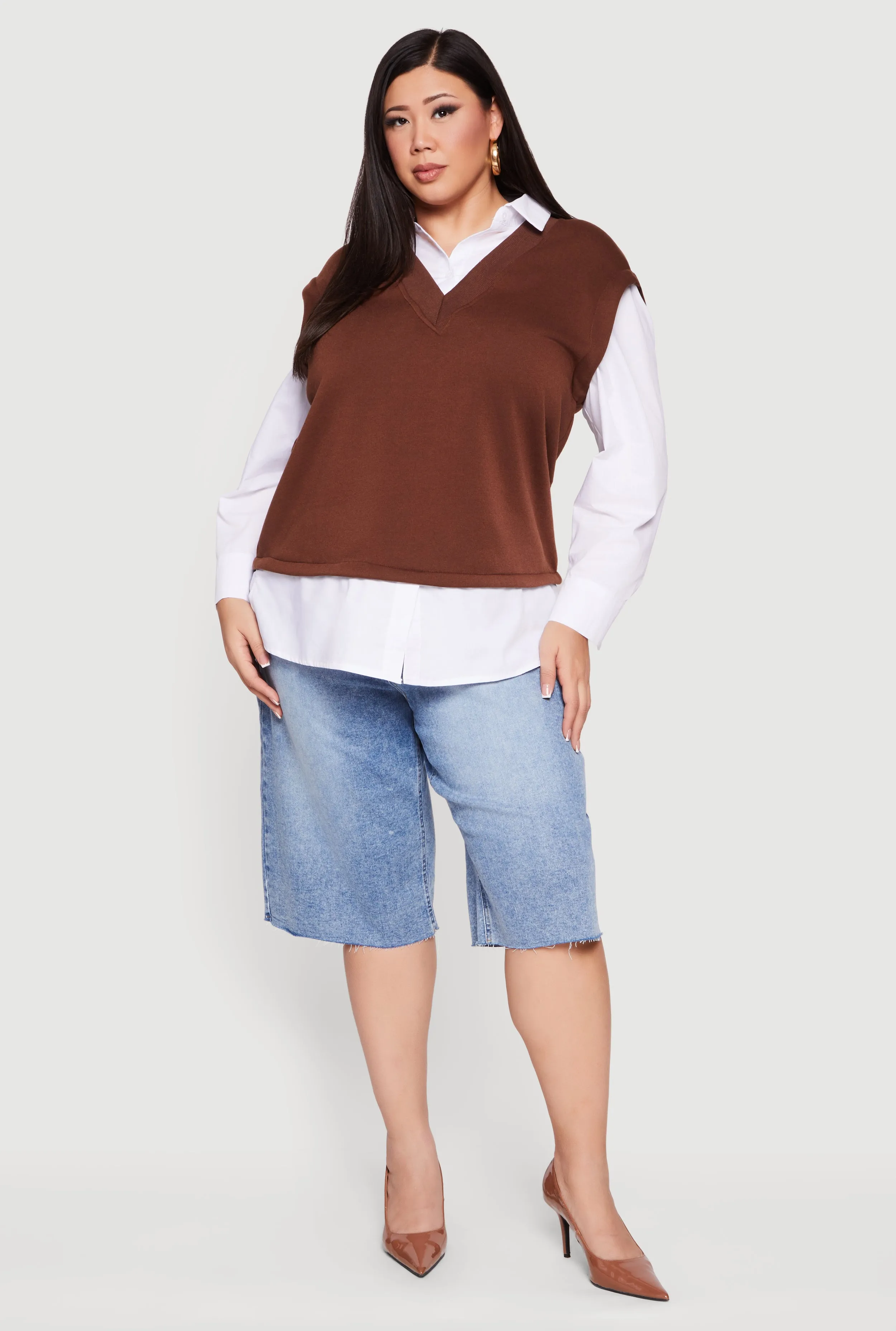 Plus Size Shirt Collar Layered Look Vest sold by Rainbow product image thumbnail 3