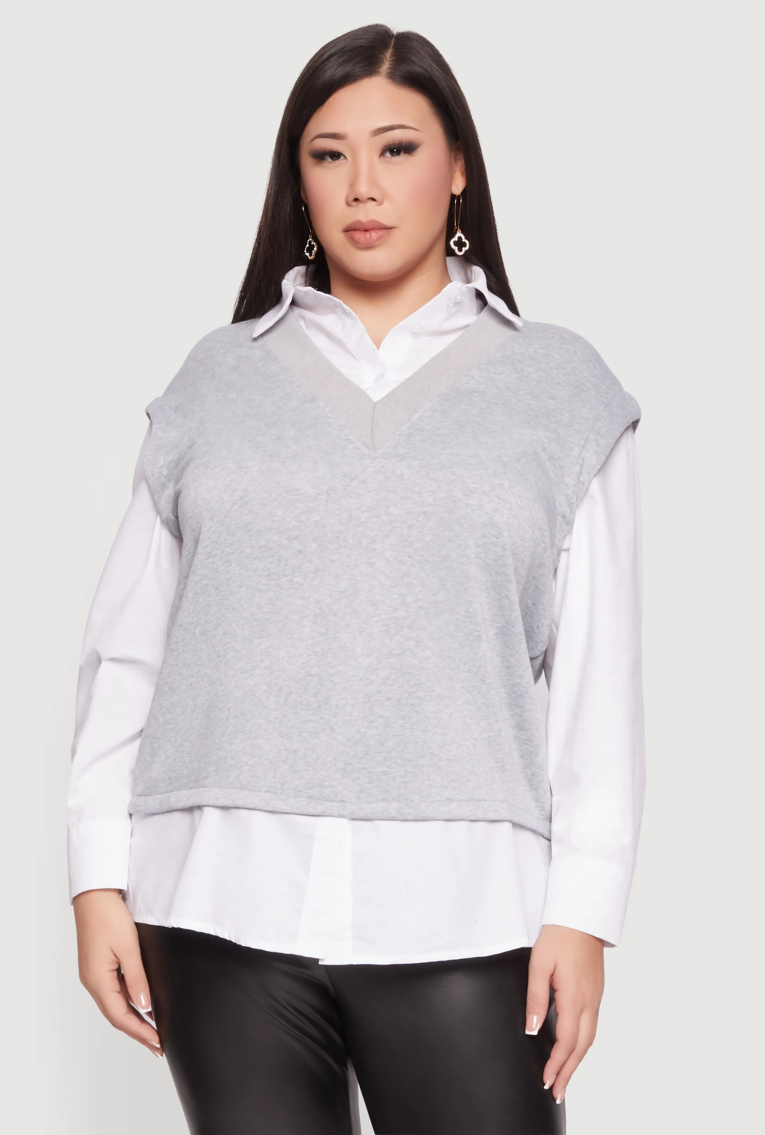 Plus Size Shirt Collar Layered Look Vest sold by Rainbow product image thumbnail 2