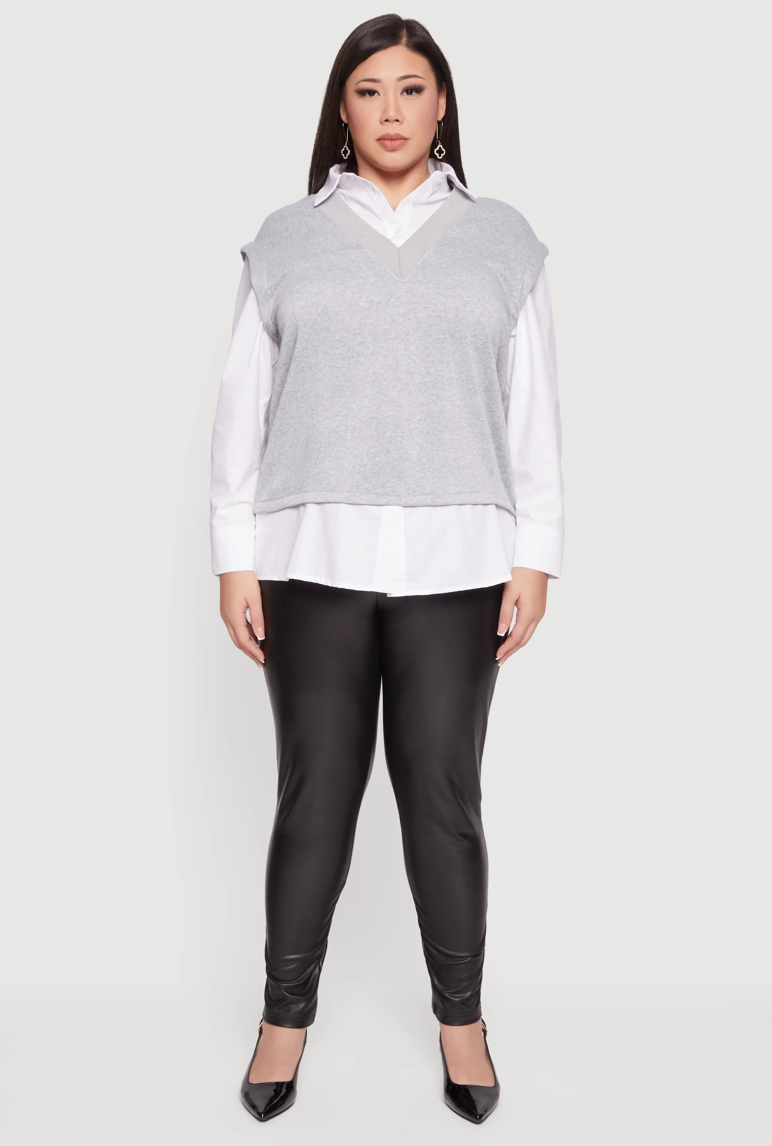 Plus Size Shirt Collar Layered Look Vest sold by Rainbow product image thumbnail 3