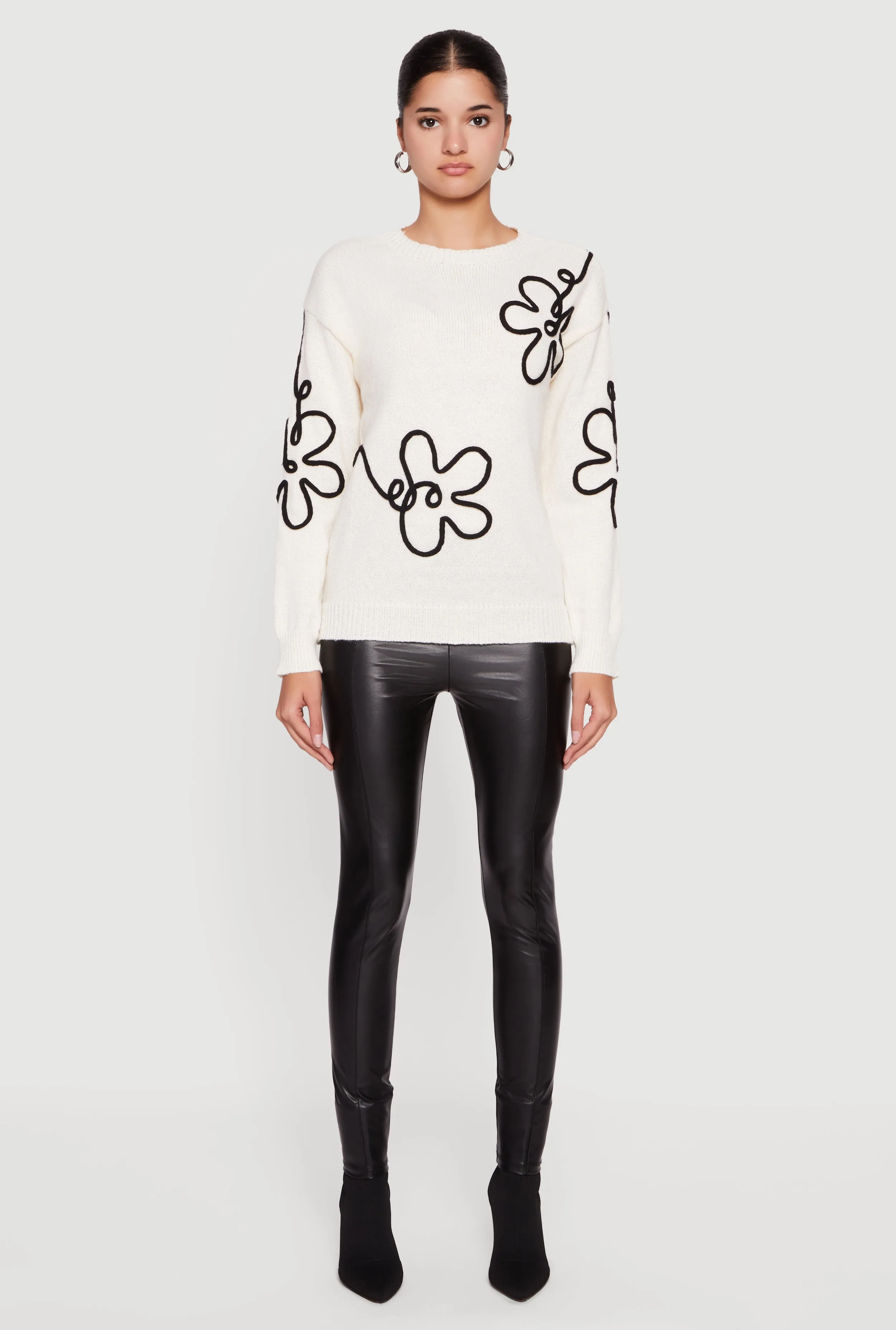 Drop Shoulder Floral Embroidered Sweater sold by Rainbow product image thumbnail 3