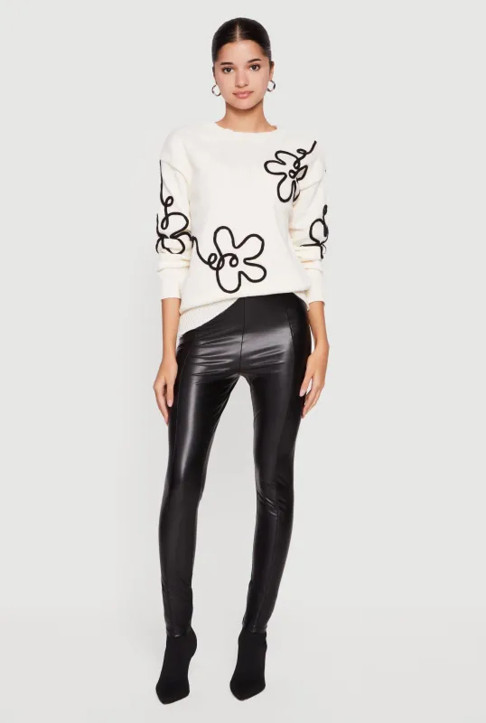 Drop Shoulder Floral Embroidered Sweater sold by Rainbow