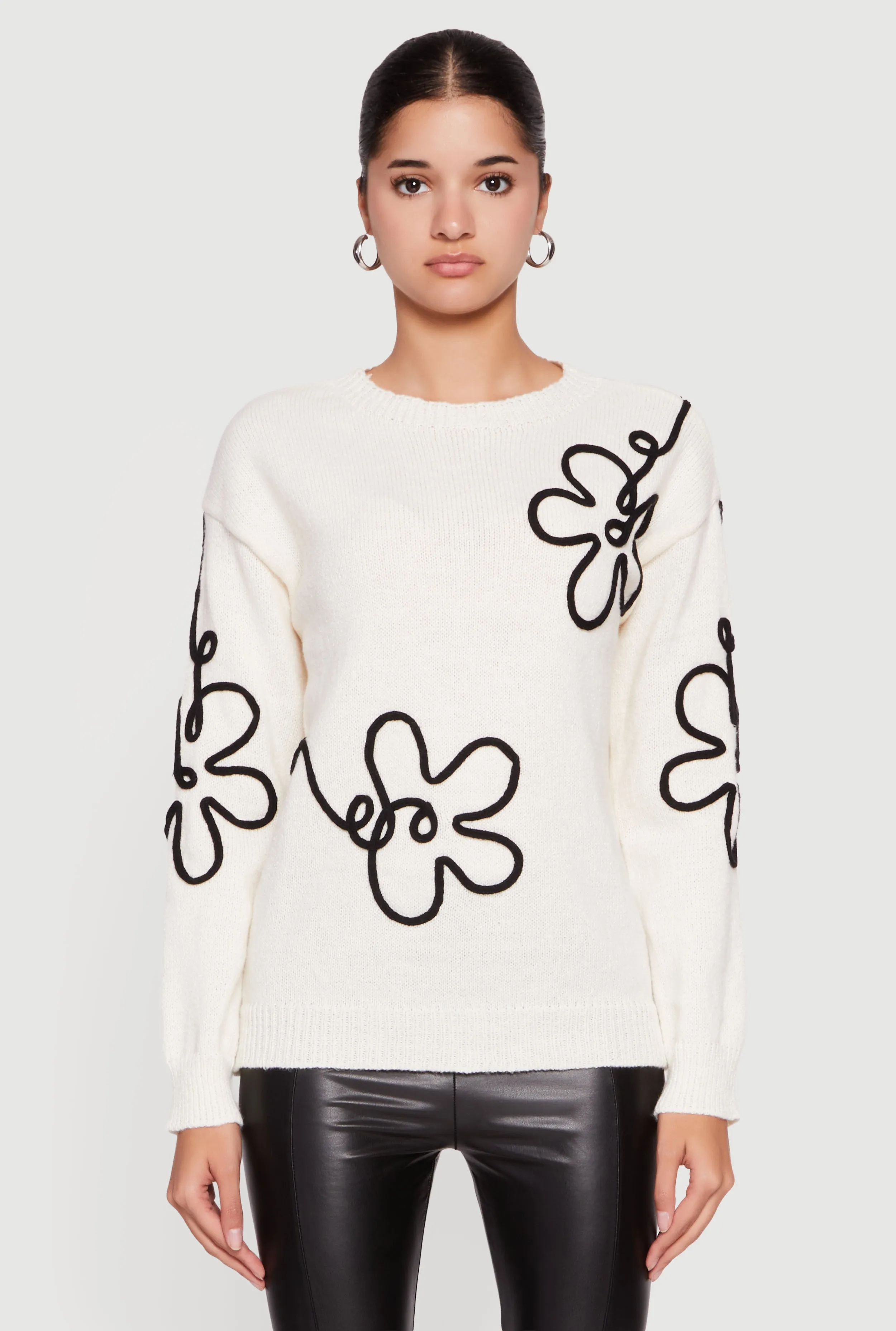 Drop Shoulder Floral Embroidered Sweater sold by Rainbow product image thumbnail 2