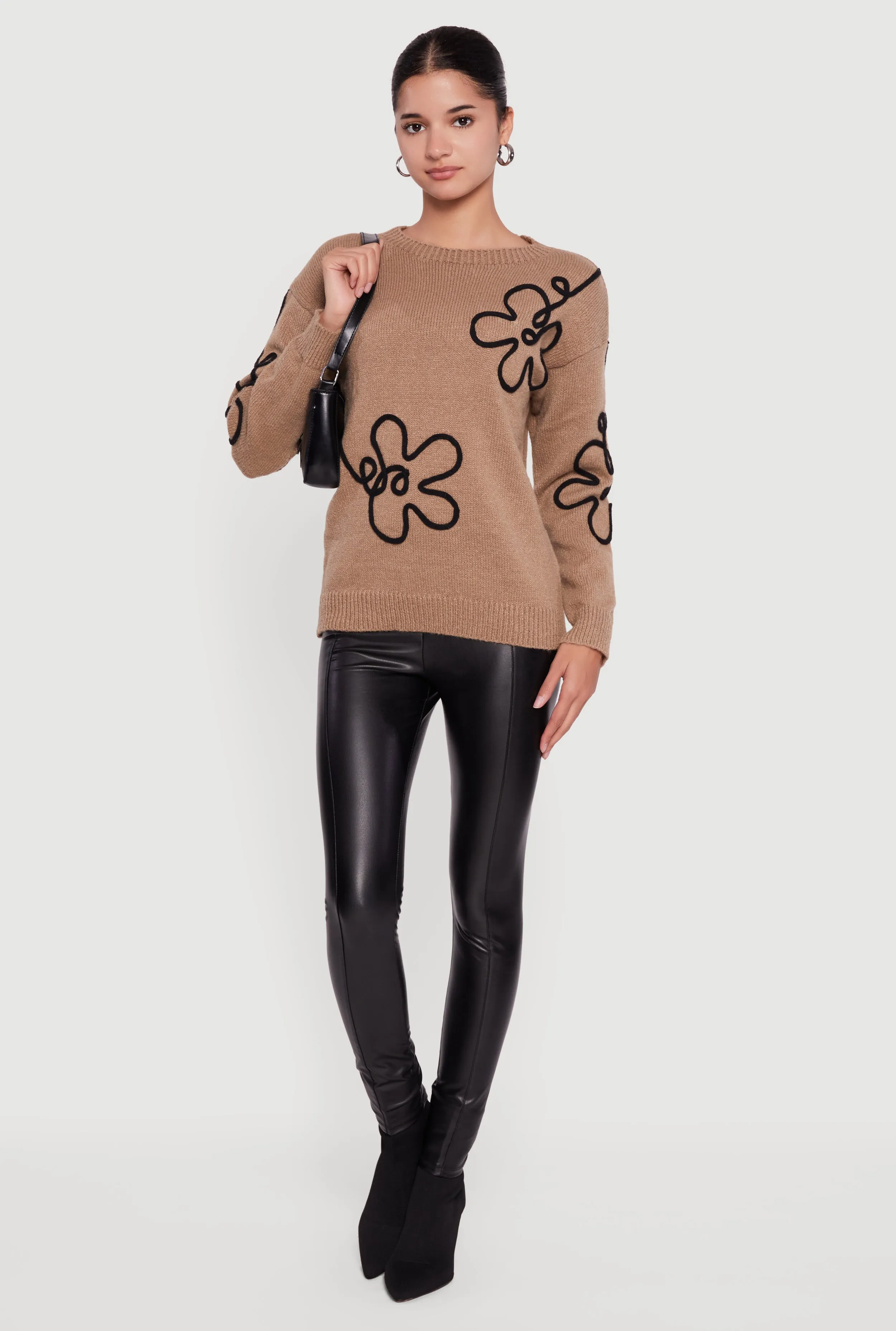 Drop Shoulder Floral Embroidered Sweater sold by Rainbow
