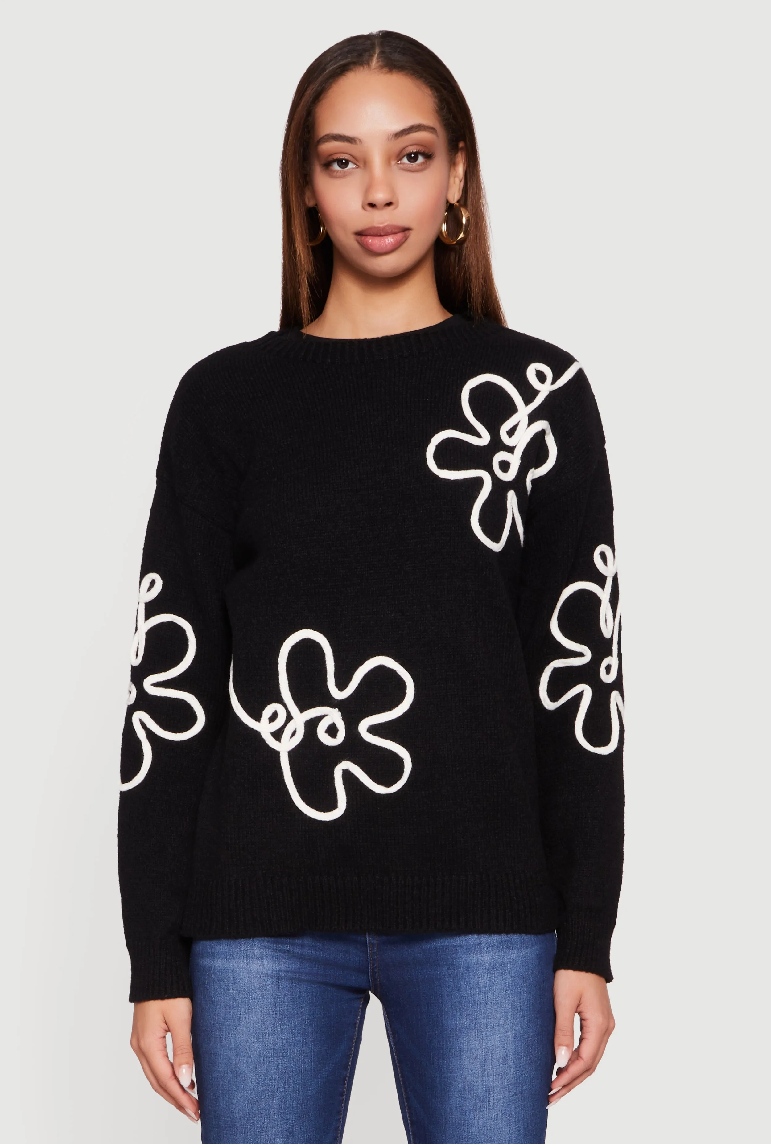 Drop Shoulder Floral Embroidered Sweater sold by Rainbow product image thumbnail 2