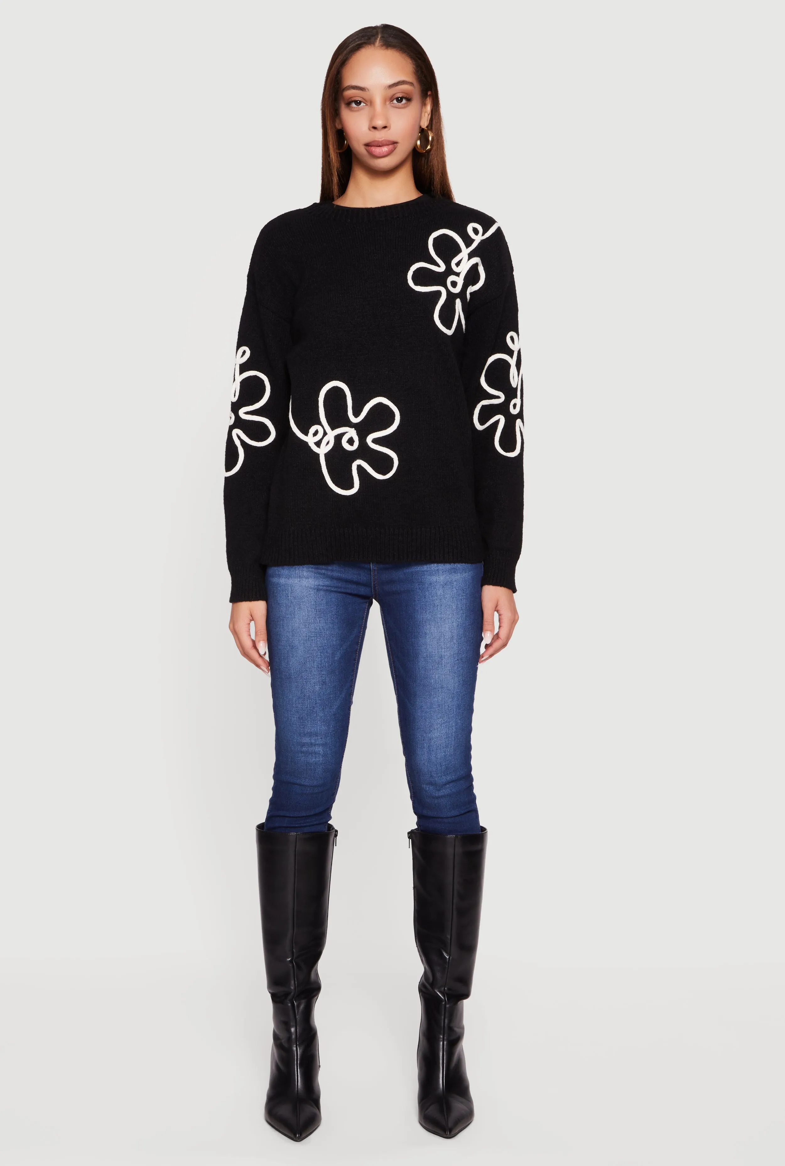 Drop Shoulder Floral Embroidered Sweater sold by Rainbow product image thumbnail 3