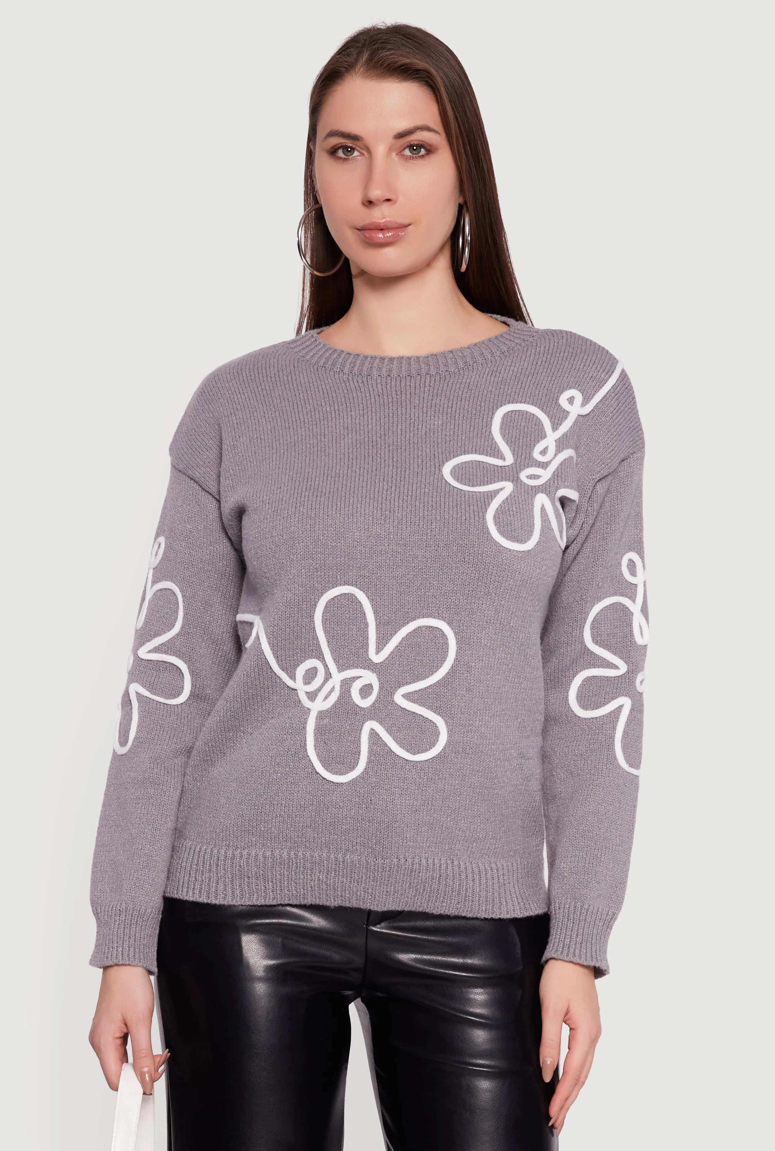 Drop Shoulder Floral Embroidered Sweater sold by Rainbow product image thumbnail 2