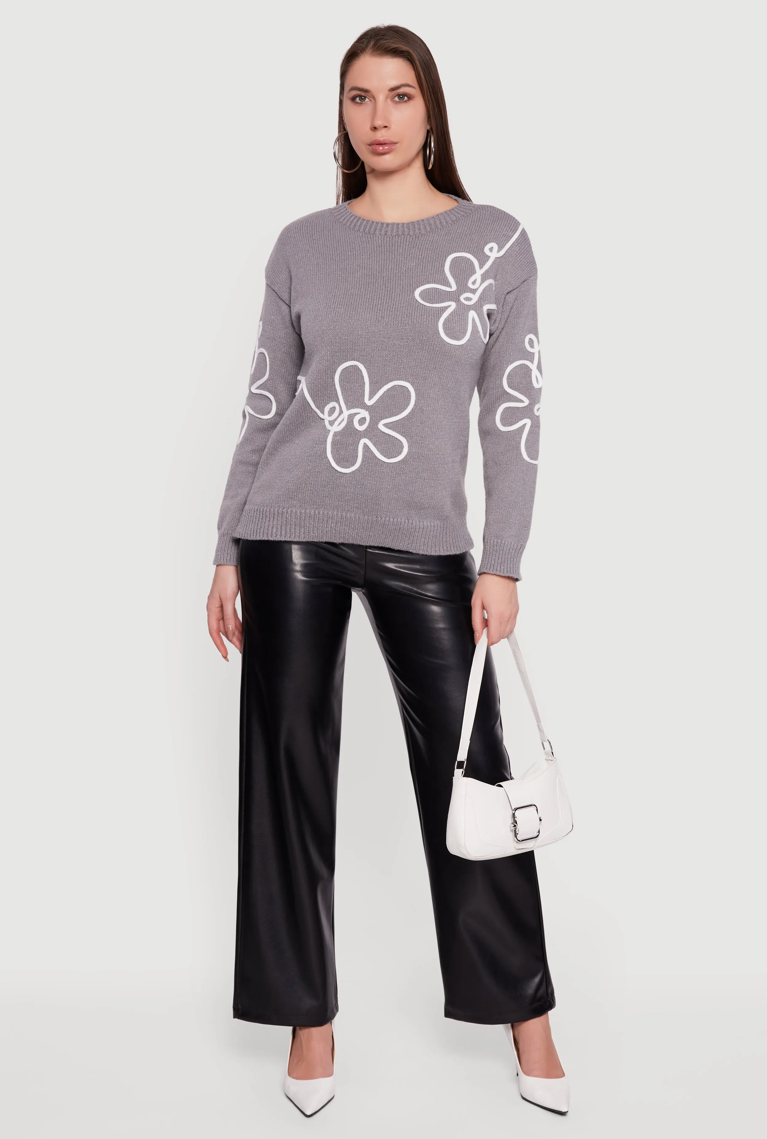 Drop Shoulder Floral Embroidered Sweater sold by Rainbow