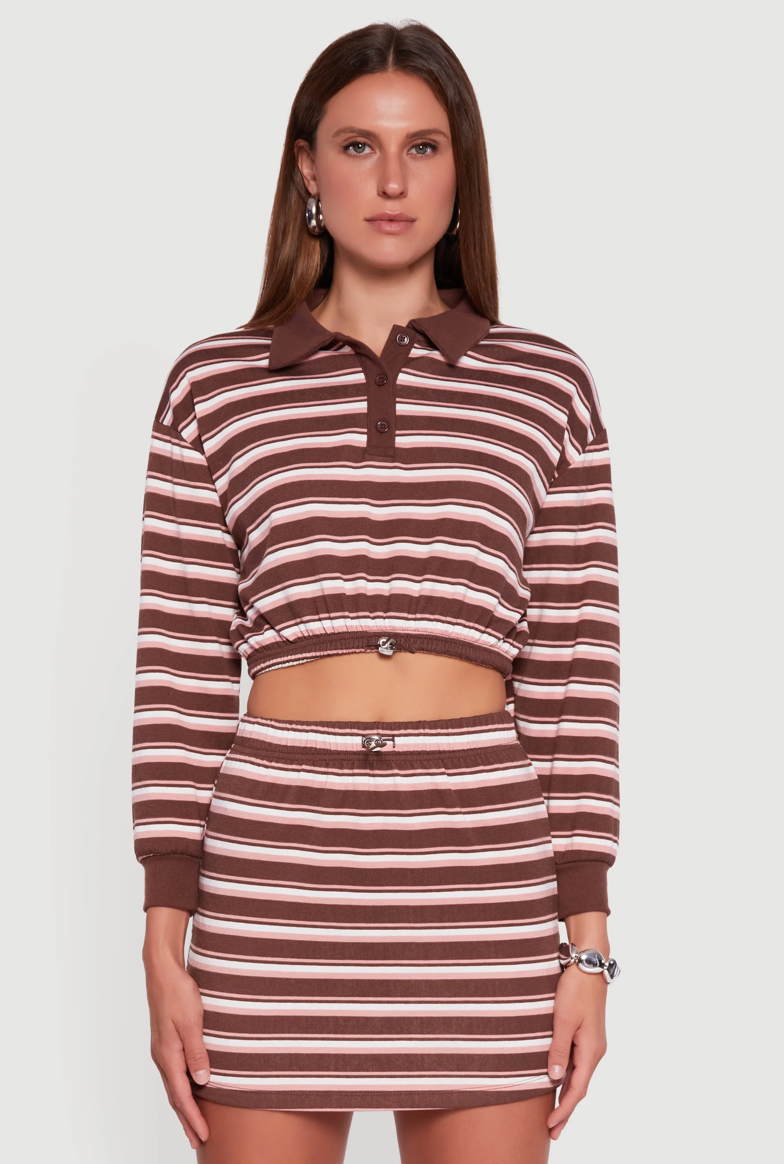 Almost Famous Striped Fleece Pullover Crop Top sold by Rainbow