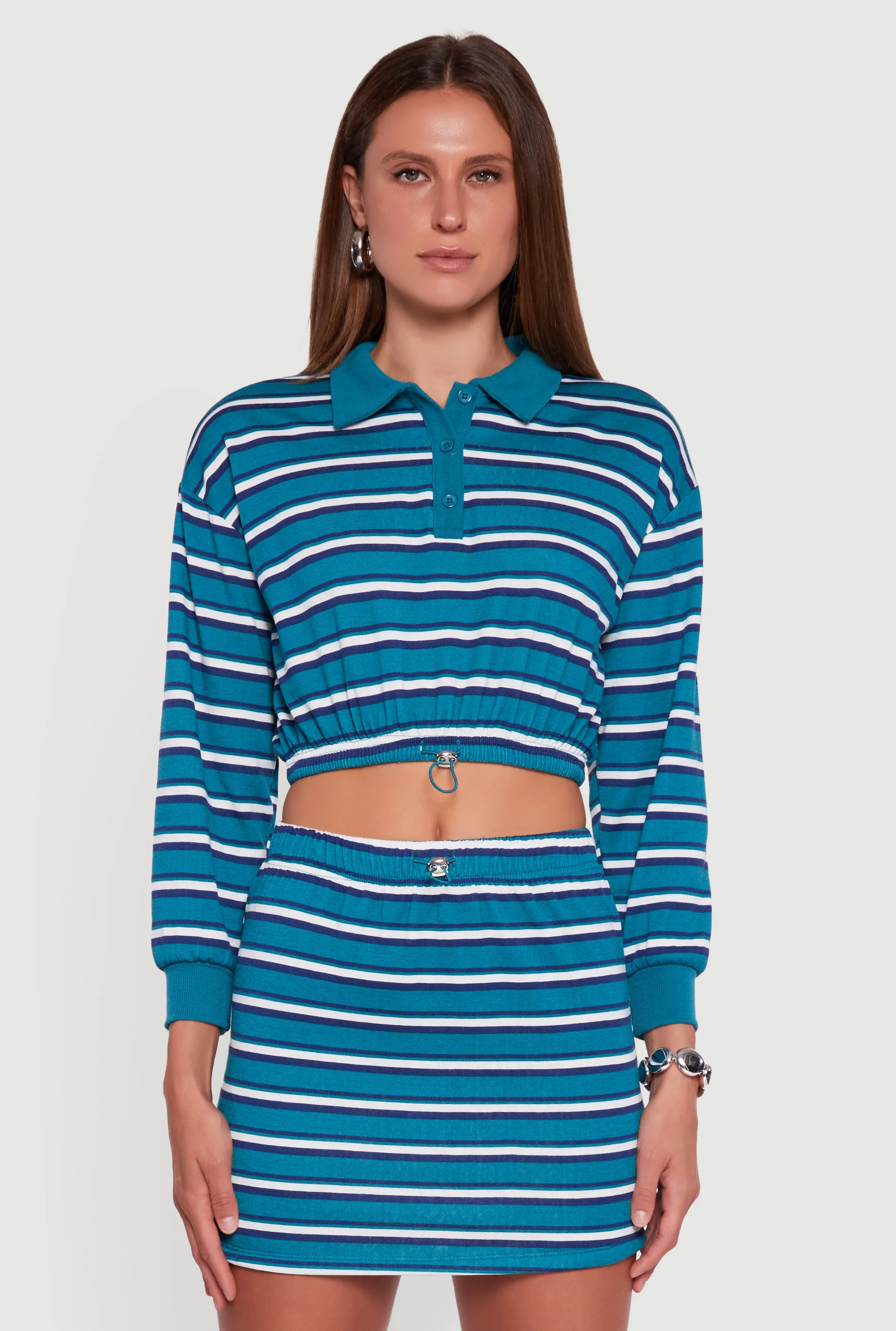 Almost Famous Striped Fleece Pullover Crop Top sold by Rainbow