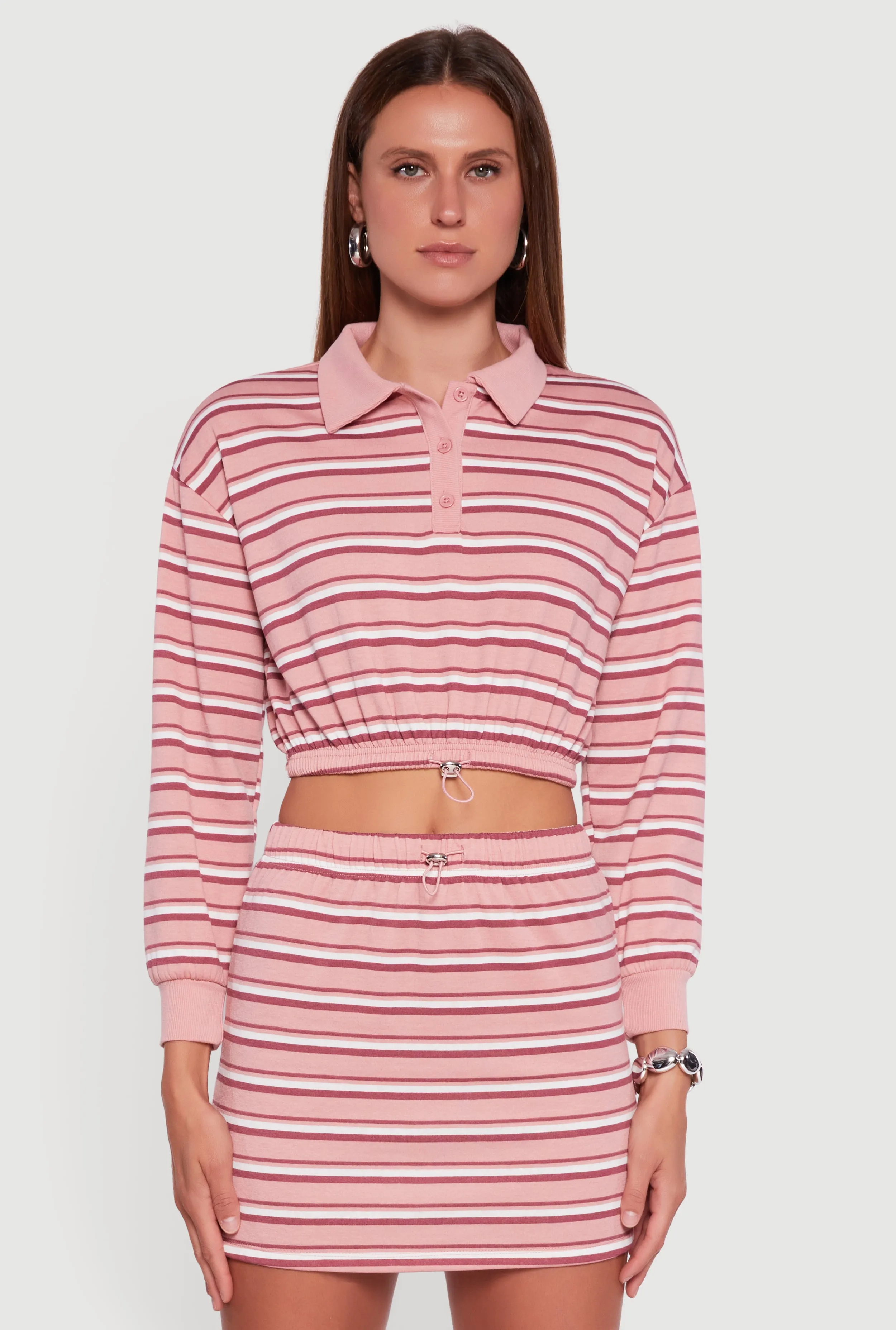 Almost Famous Striped Fleece Pullover Crop Top sold by Rainbow