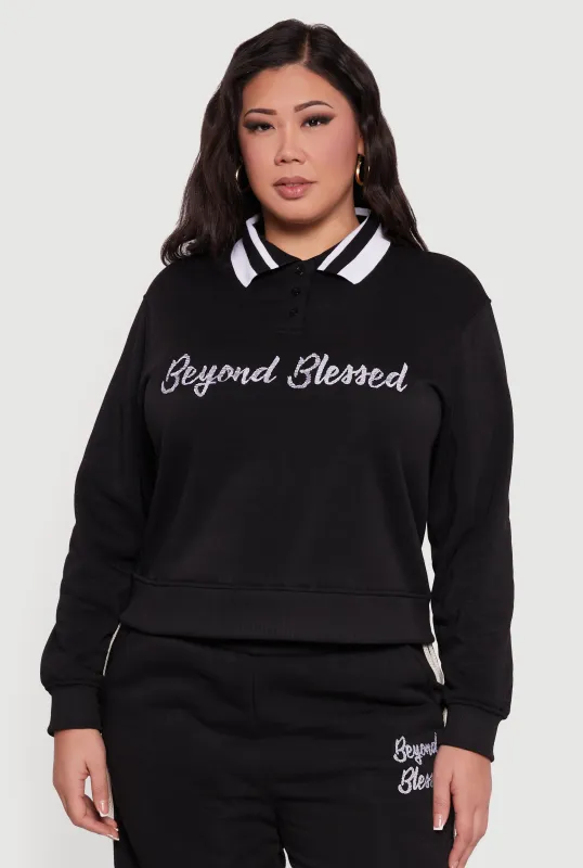 Plus Size Embroidered Beyond Blessed Graphic Sweatshirt sold by Rainbow