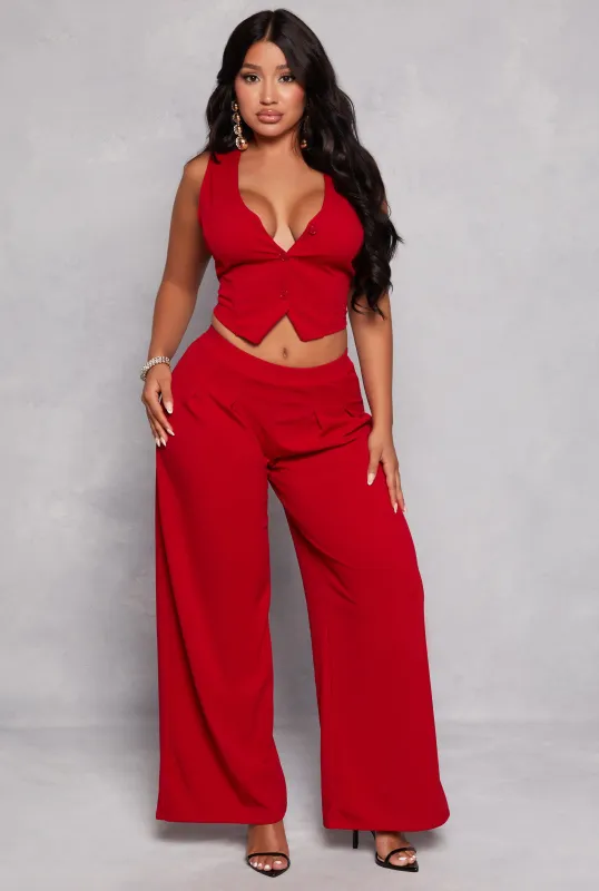 Pleated Detail Wide Leg Dress Pants sold by Rainbow