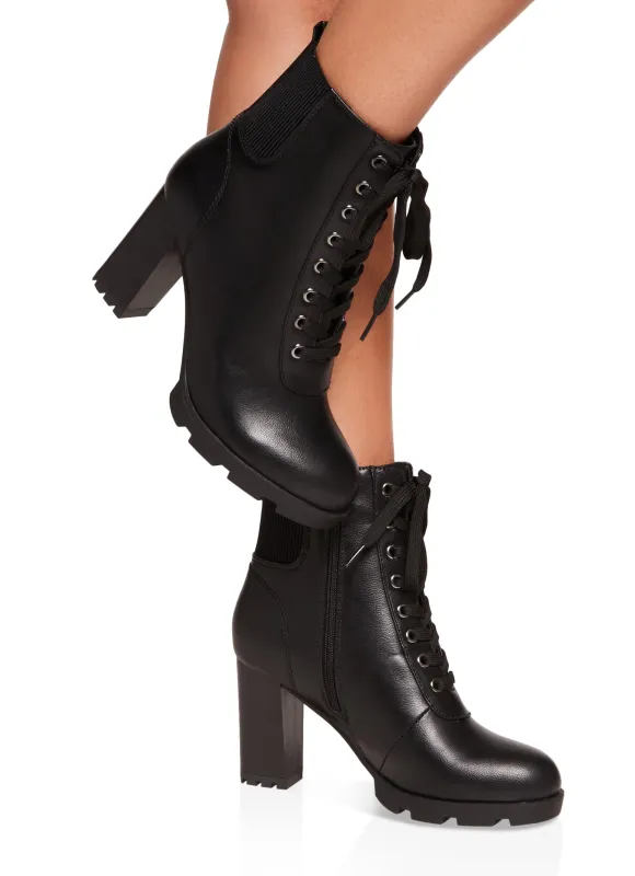 Block Heel Round Toe Lace Up Booties sold by Rainbow