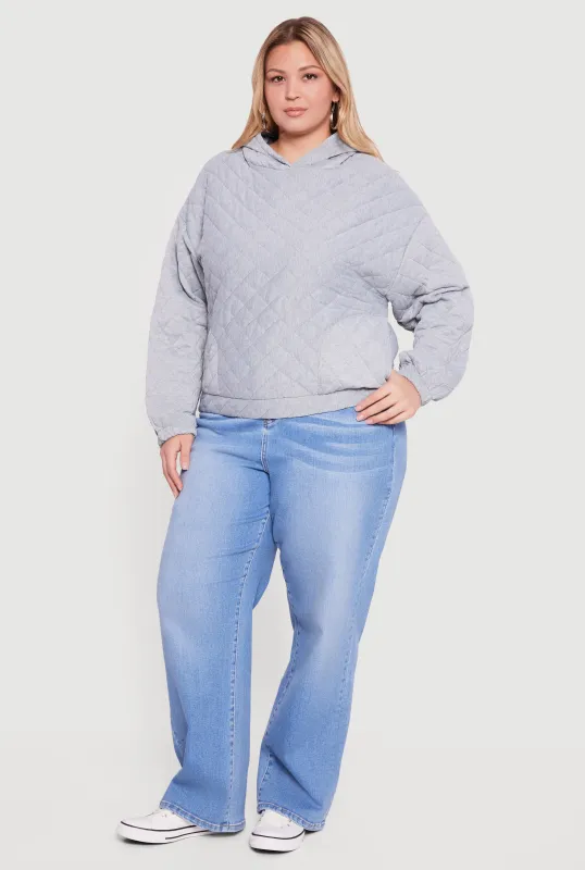 Plus Size Hooded Quilted Sweatshirt sold by Rainbow