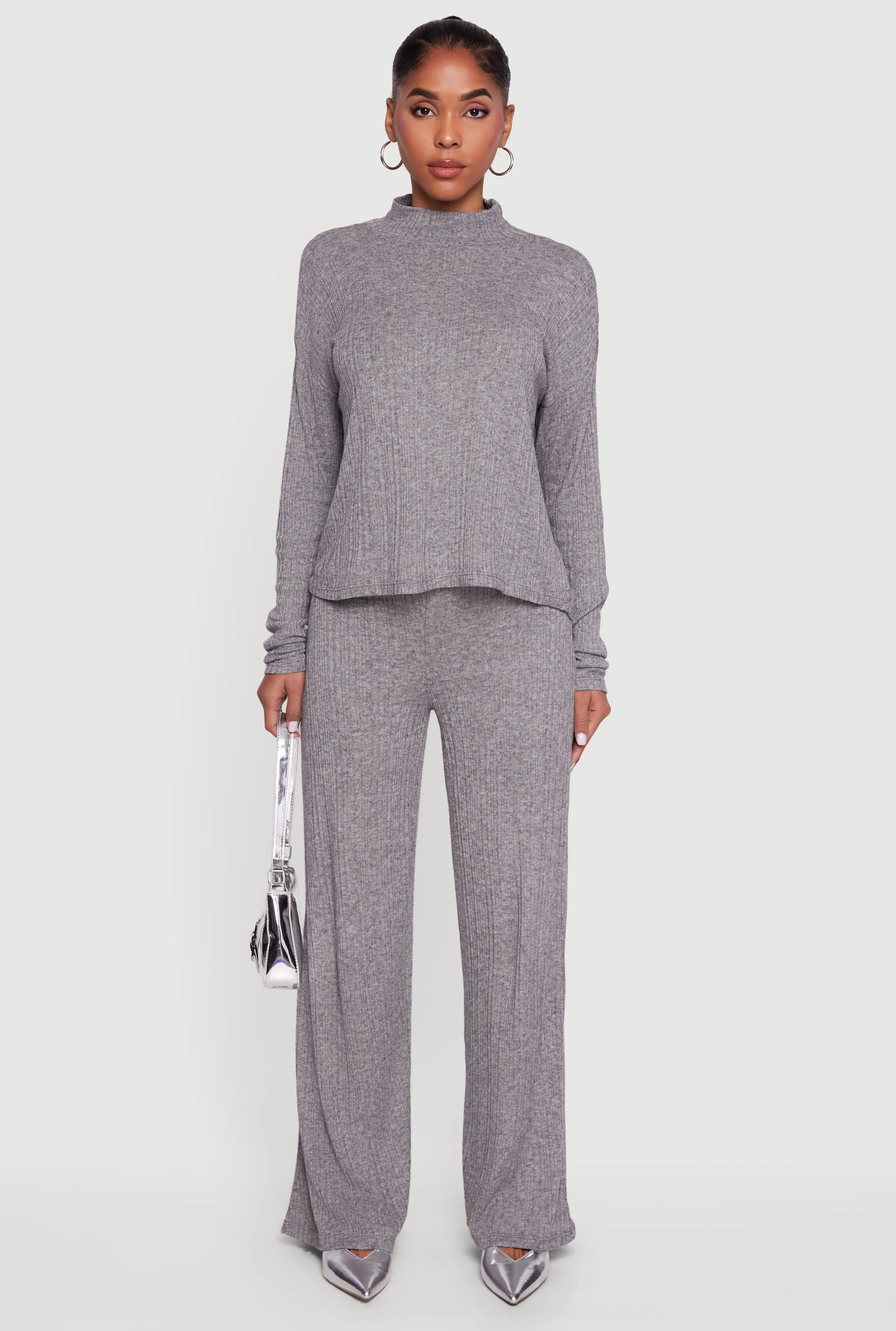 Marled Rib Knit Mock Neck Long Sleeve Blouse sold by Rainbow product image thumbnail 3