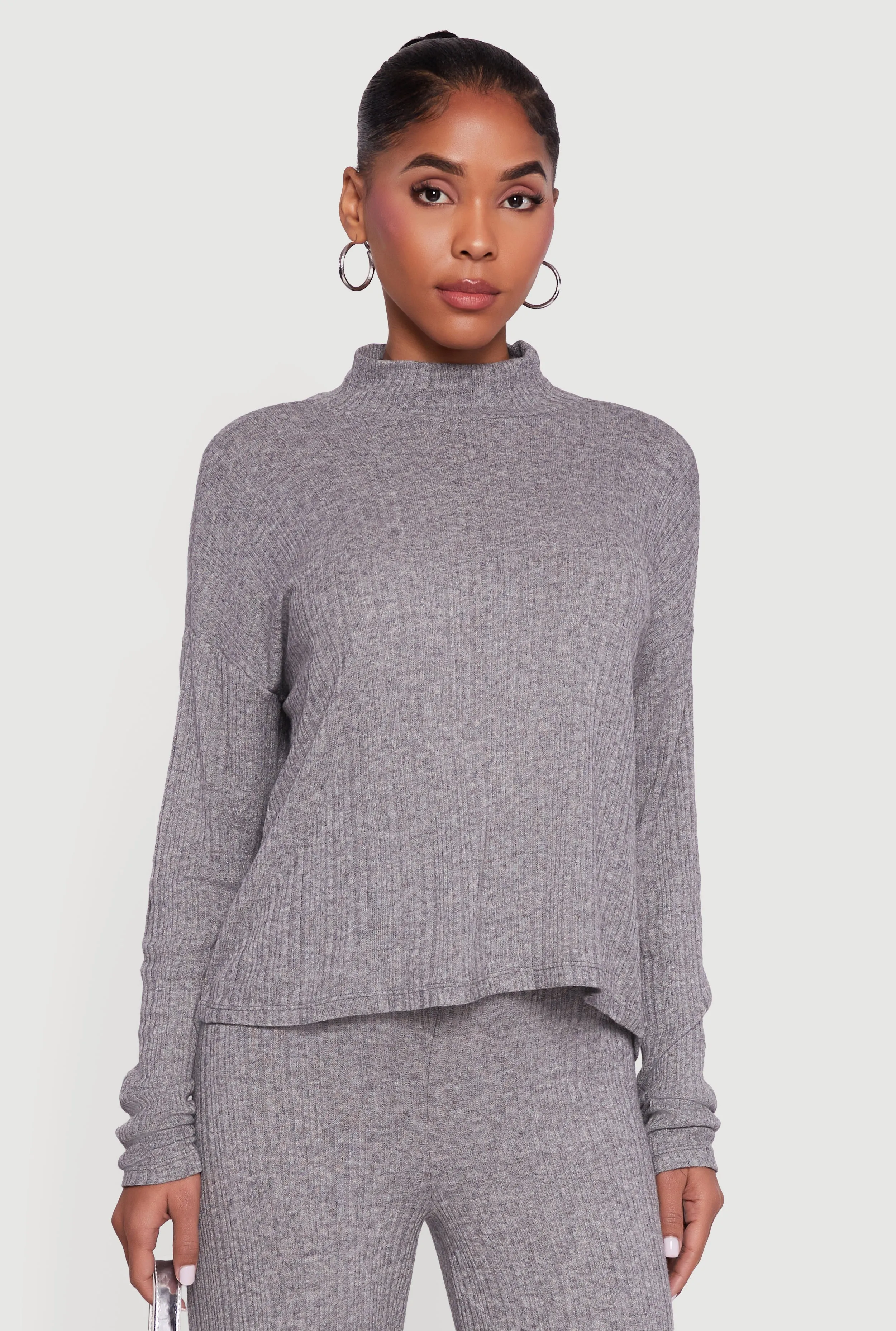 Marled Rib Knit Mock Neck Long Sleeve Blouse sold by Rainbow