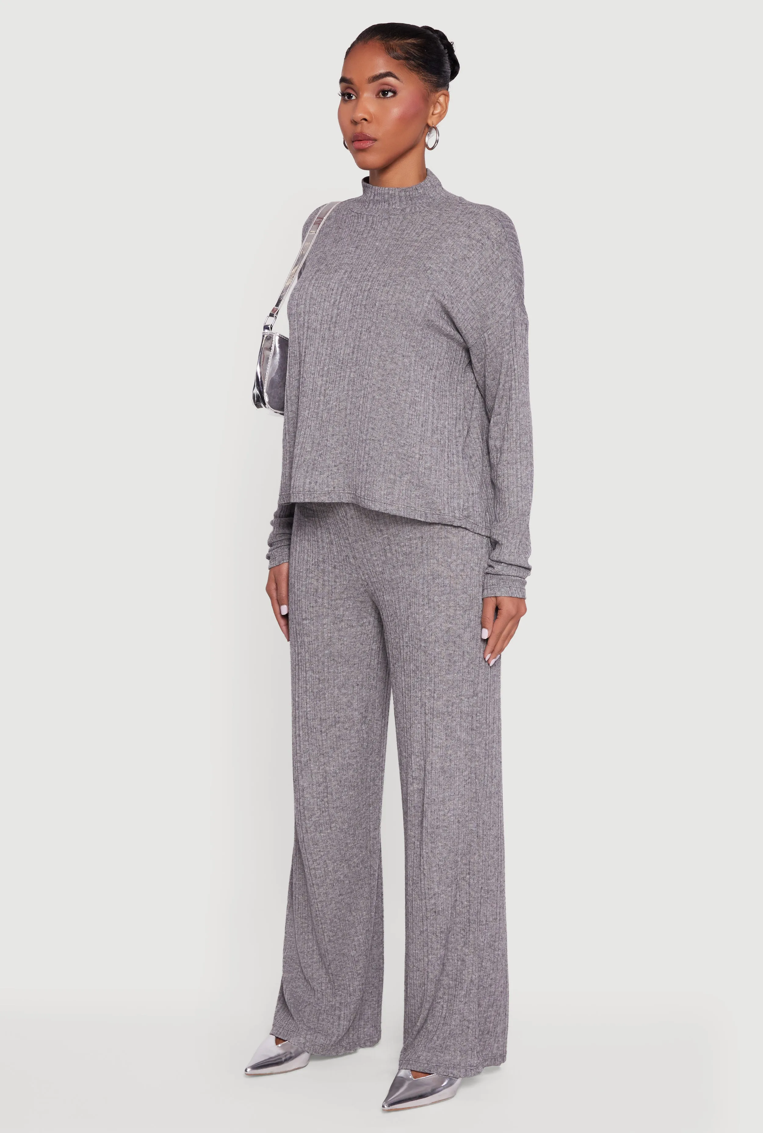 Marled Rib Knit Mock Neck Long Sleeve Blouse sold by Rainbow product image thumbnail 5