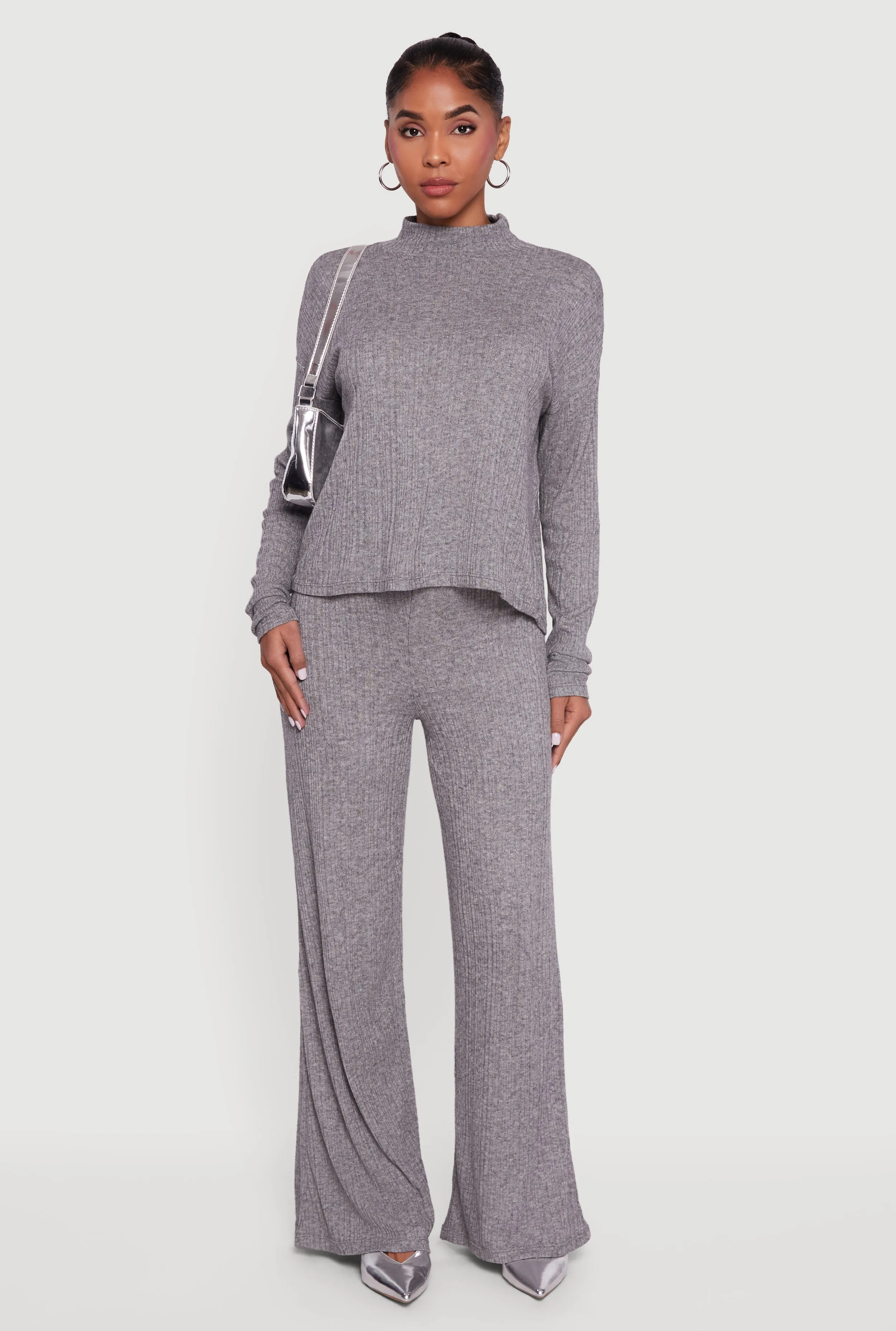 Marled Rib Knit Mock Neck Long Sleeve Blouse sold by Rainbow product image thumbnail 2