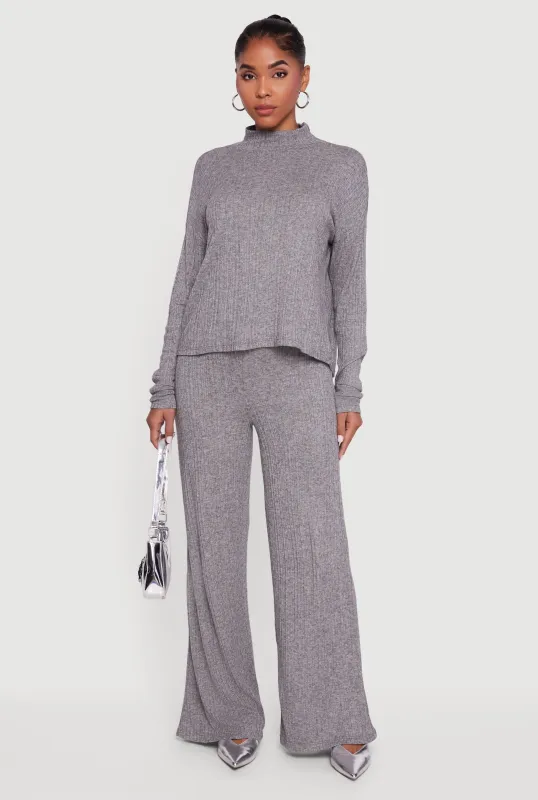 Marled Rib Knit High Waisted Pull On Pants sold by Rainbow