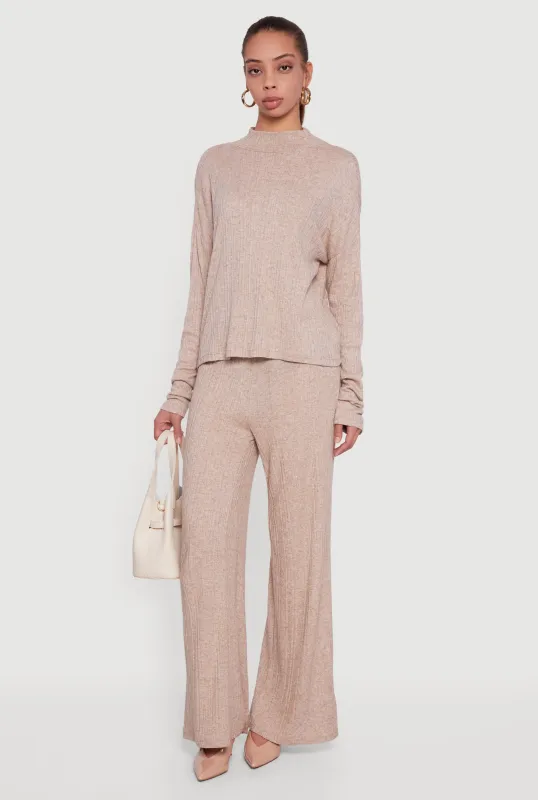 Marled Rib Knit High Waisted Pull On Pants sold by Rainbow