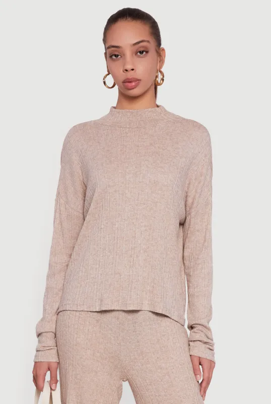 Marled Rib Knit Mock Neck Long Sleeve Blouse sold by Rainbow