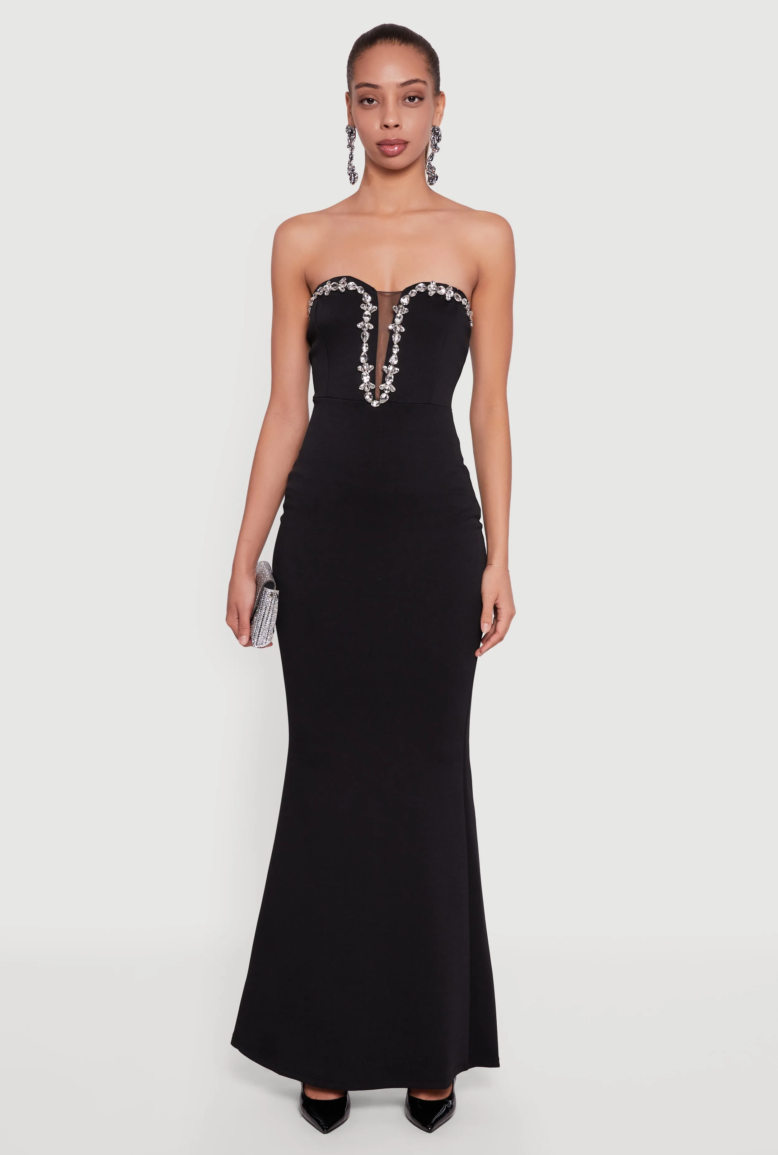 Rhinestone Plunge Trim Detail Mermaid Dress sold by Rainbow product image thumbnail 2