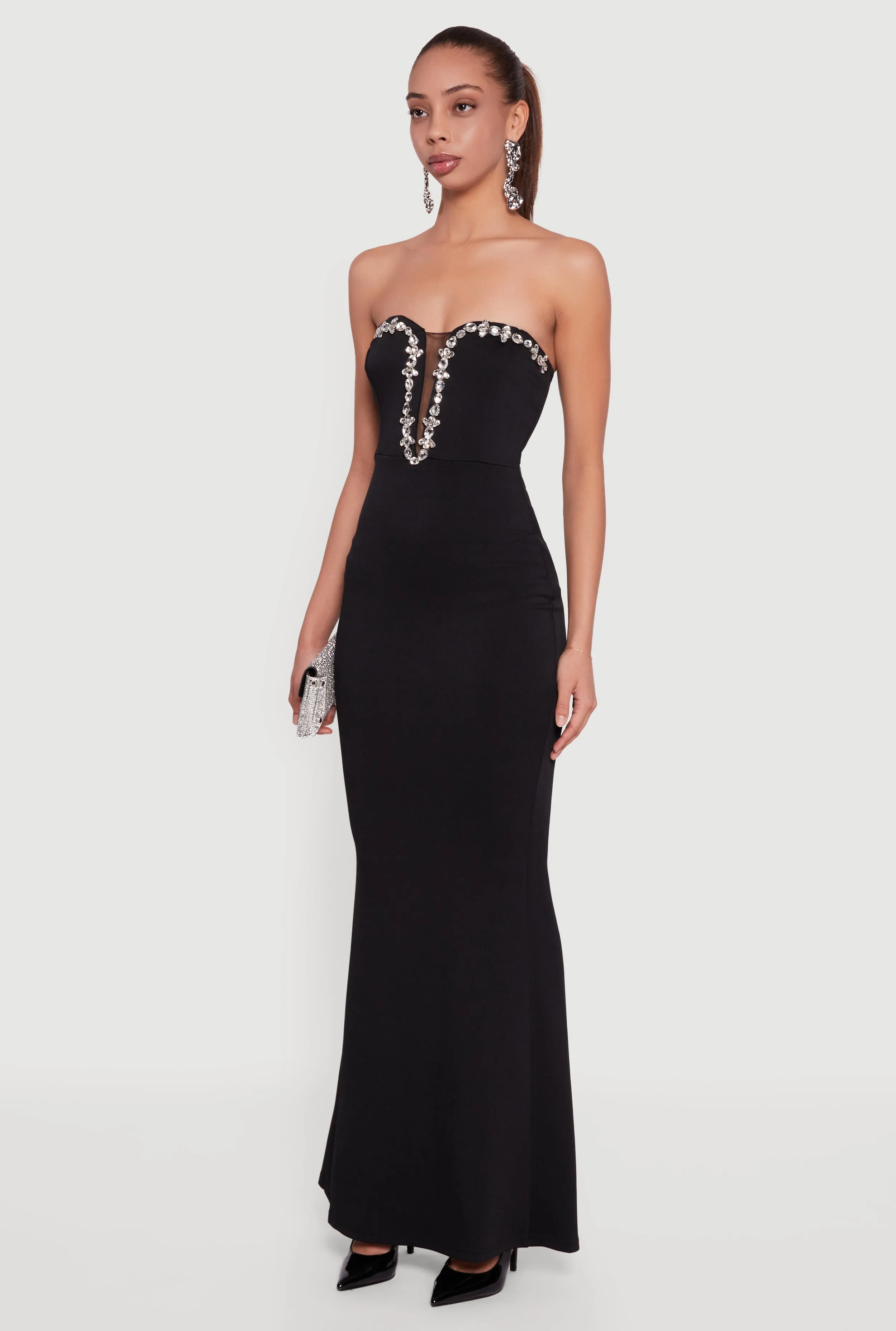 Rhinestone Plunge Trim Detail Mermaid Dress sold by Rainbow product image thumbnail 3