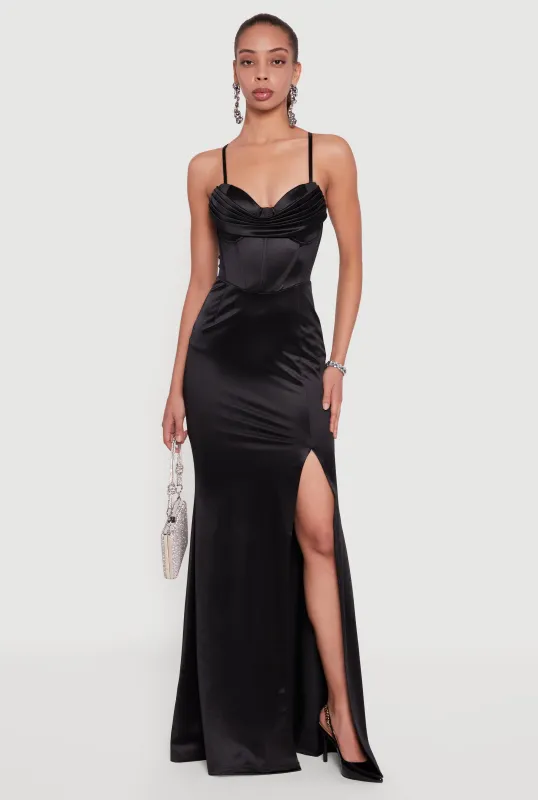 Pleated Sweetheart Cowl Neck Bustier Maxi Dress sold by Rainbow