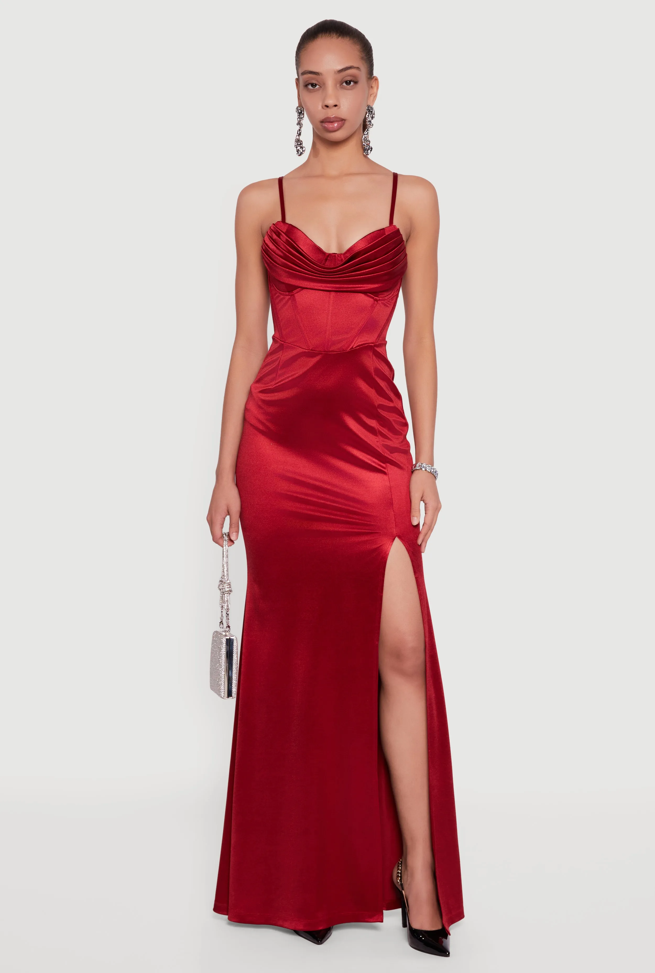 Pleated Sweetheart Cowl Neck Bustier Maxi Dress sold by Rainbow product image thumbnail 3