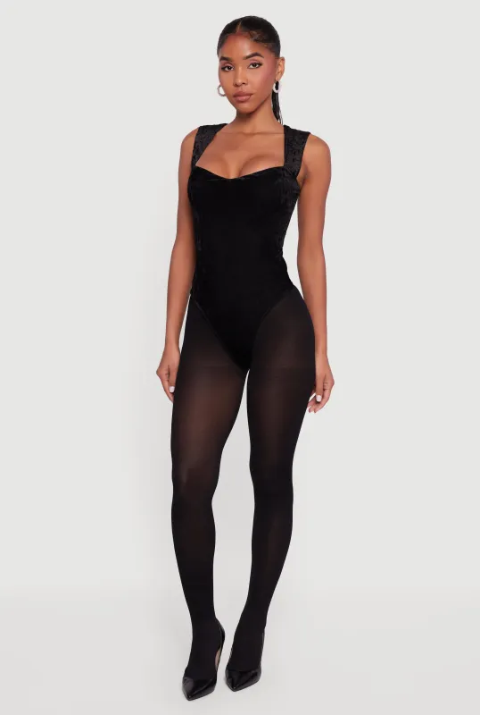 Velvet Sweetheart Neckline Keyhole Back Bodysuit sold by Rainbow