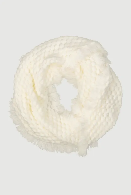 Popcorn Knit Fringed Infinity Scarf sold by Rainbow