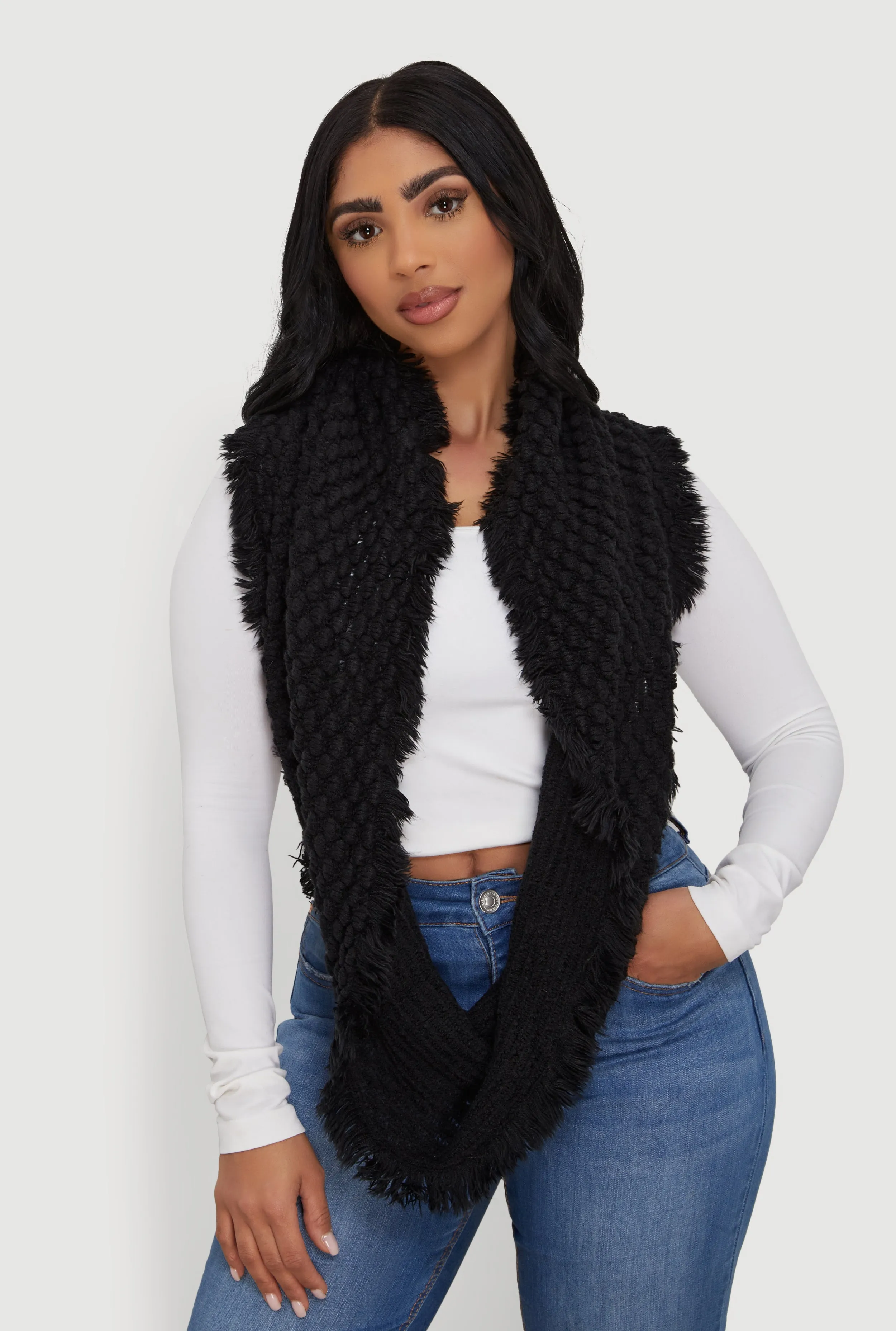 Popcorn Knit Fringed Infinity Scarf sold by Rainbow product image thumbnail 3