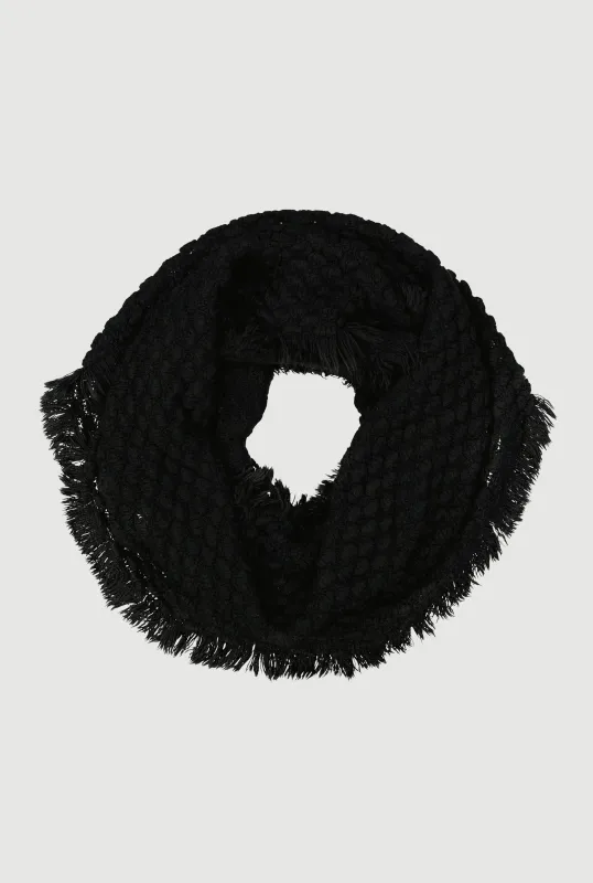 Popcorn Knit Fringed Infinity Scarf sold by Rainbow