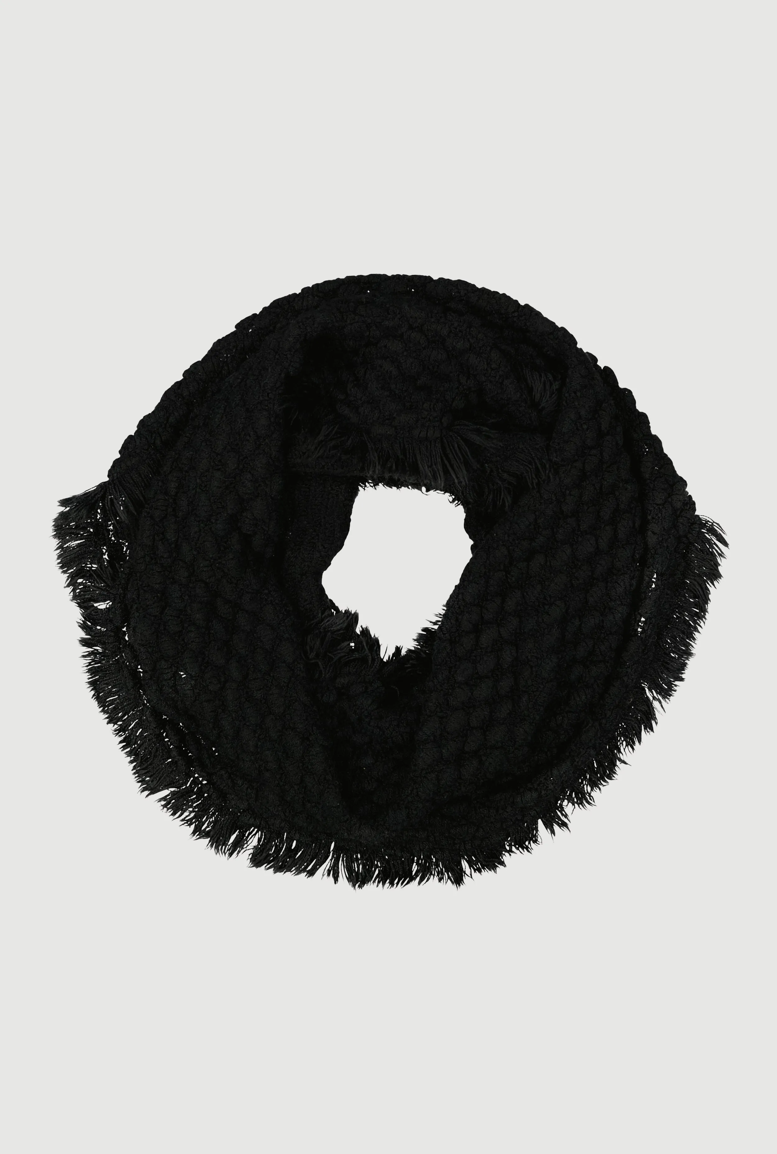 Popcorn Knit Fringed Infinity Scarf sold by Rainbow