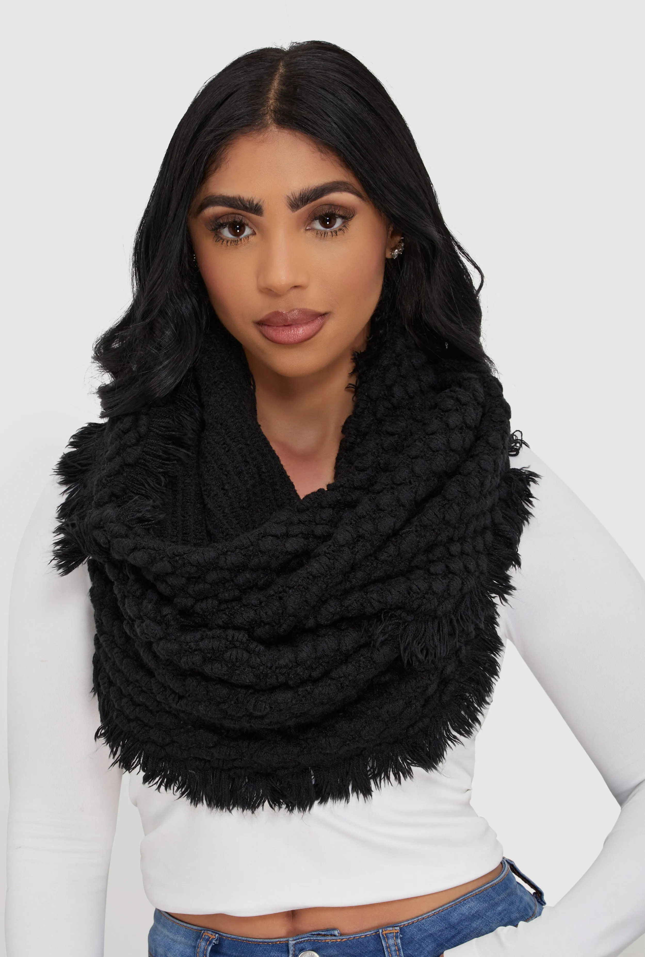 Popcorn Knit Fringed Infinity Scarf sold by Rainbow product image thumbnail 2